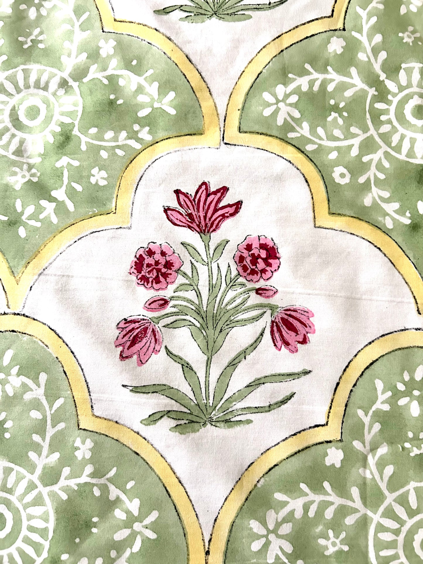 Adya Block Printed Green Cotton Bedsheet(90x108)