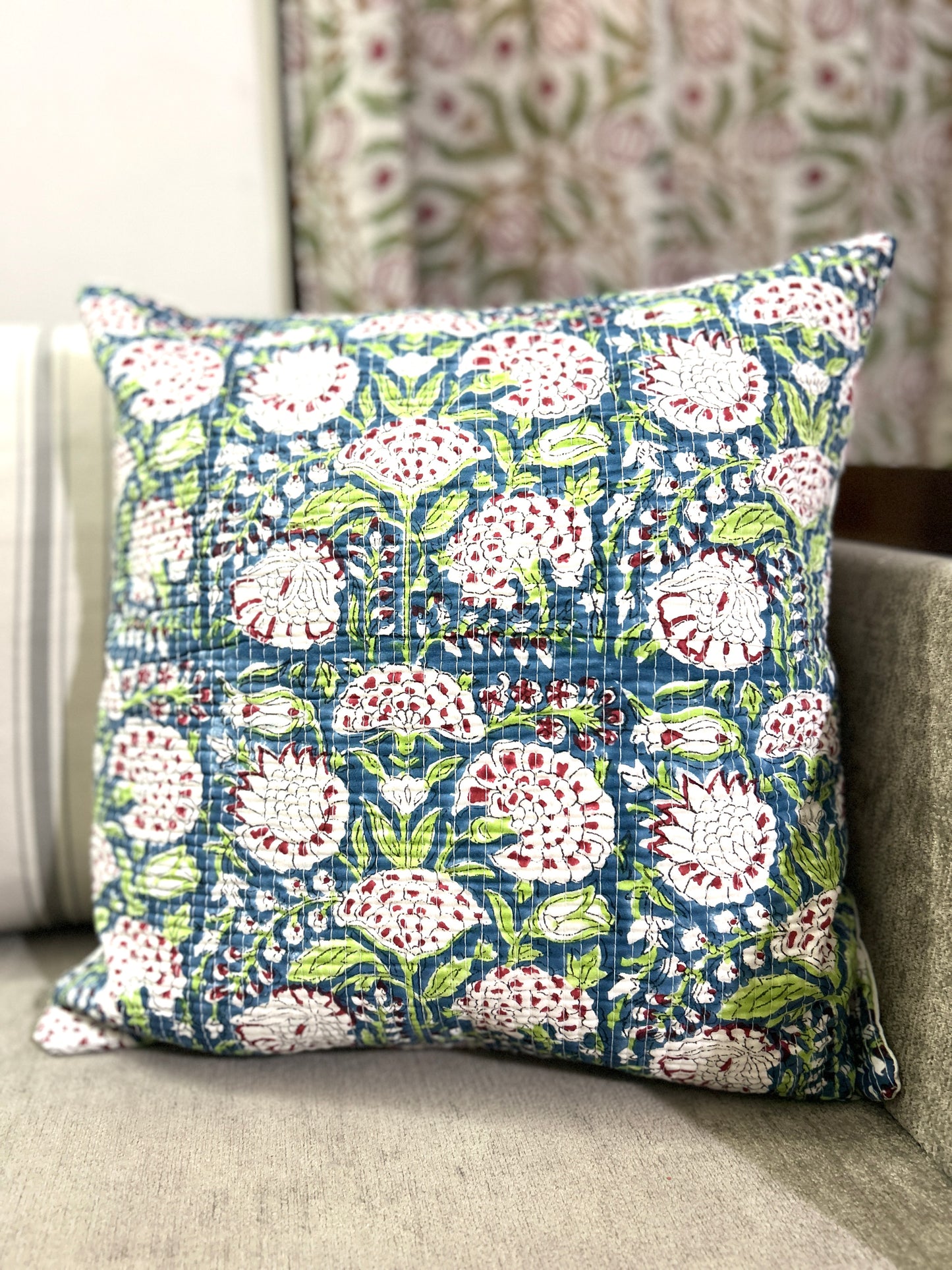 Neela Block Print Quilted Cushion Cover