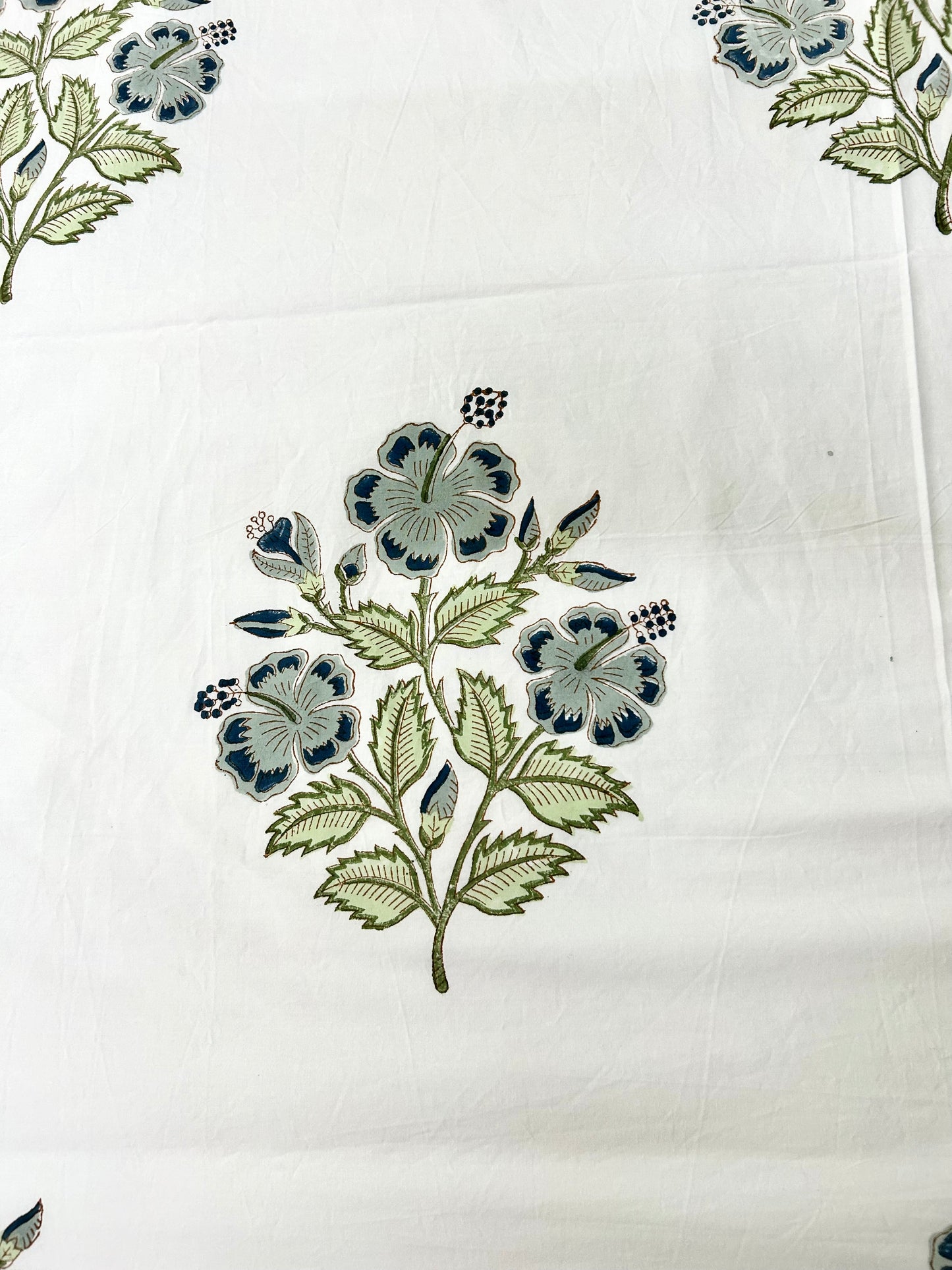 Sanvi Block Printed White Cotton Bedsheet(108x108)