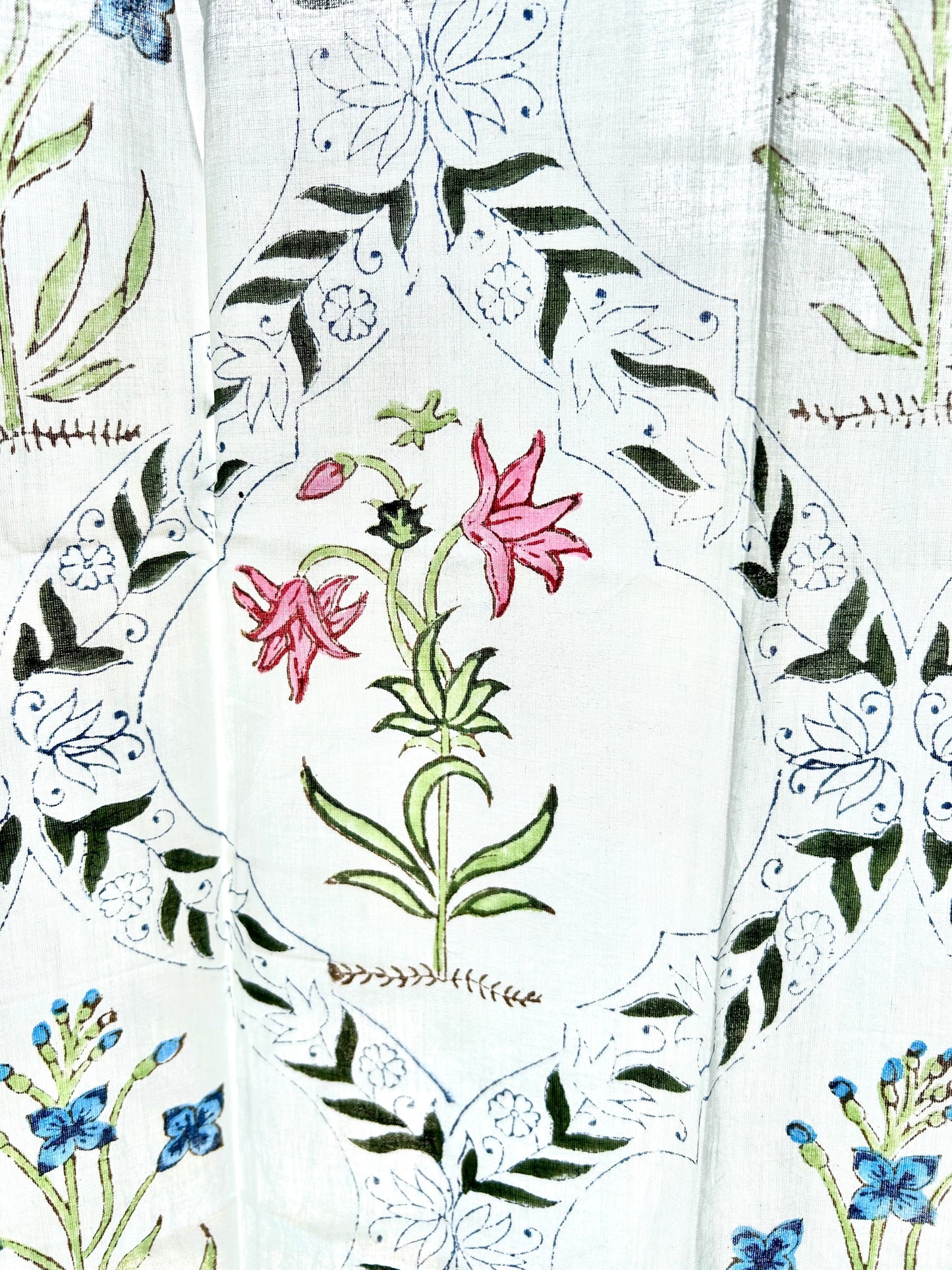 Lily and peonies Block Printed Sheer Curtains