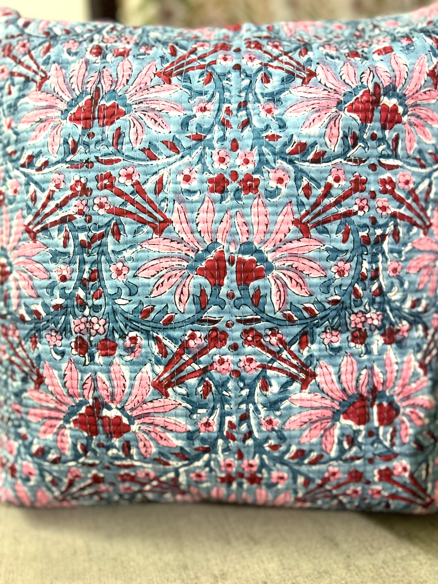 Chanchala Block Print Quilted Cushion Cover
