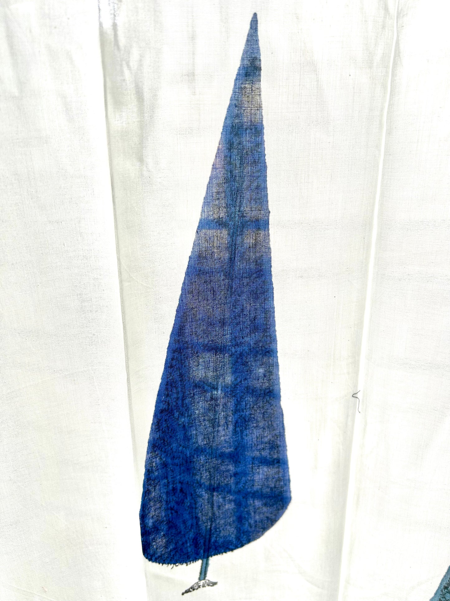 Blue Conifers Block Printed Sheer Curtains