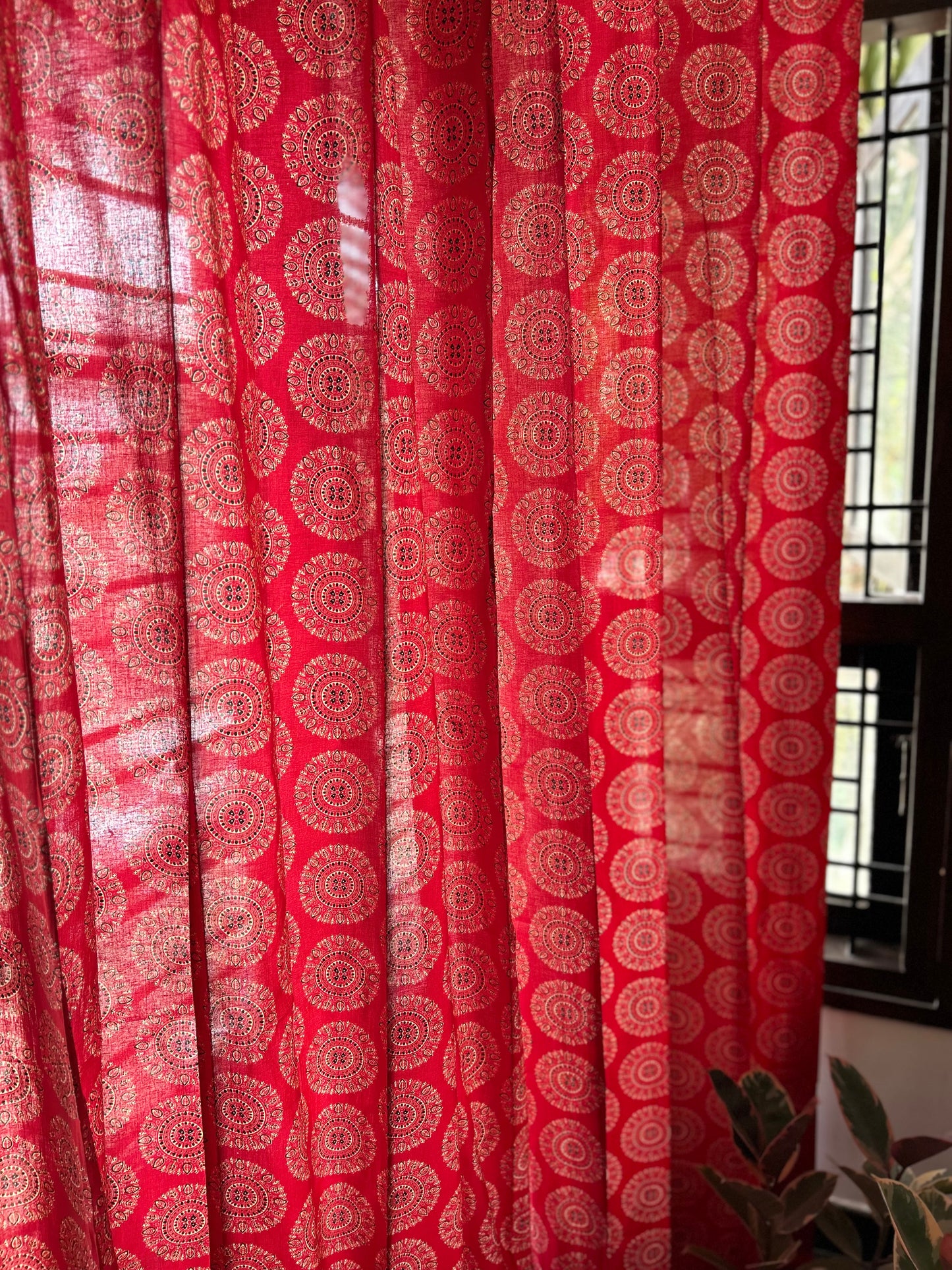 Red Mandala Block Printed Curtain