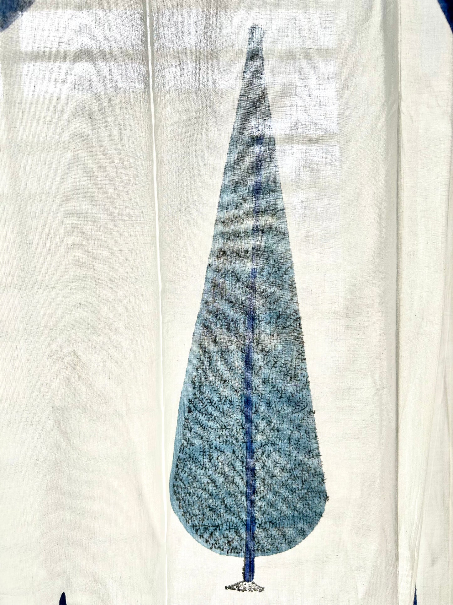Blue Conifers Block Printed Sheer Curtains