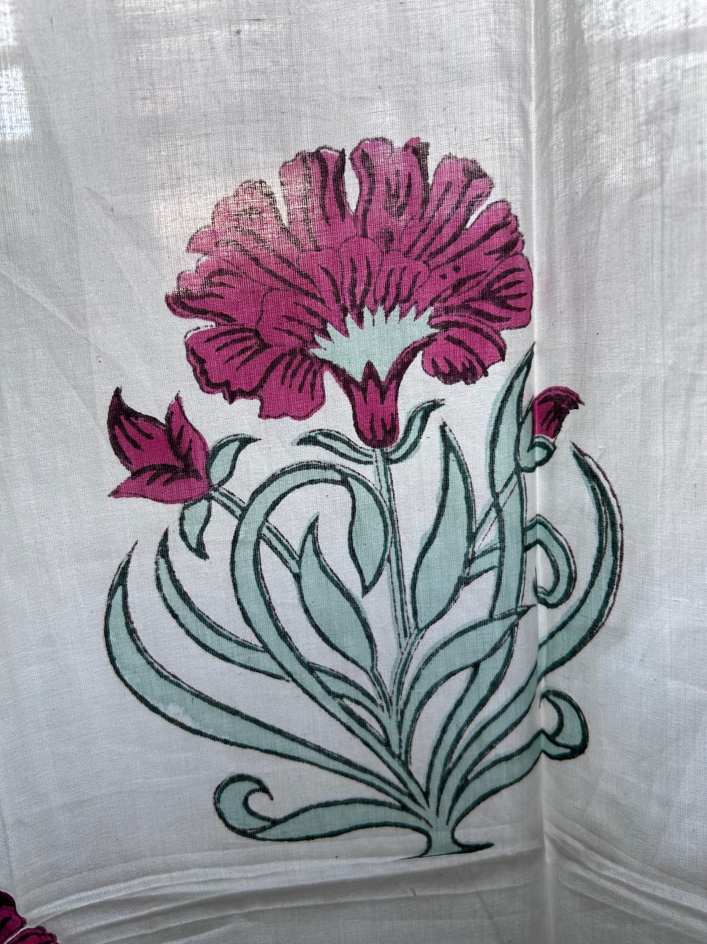 Blooming Red Block Printed Sheer Curtain