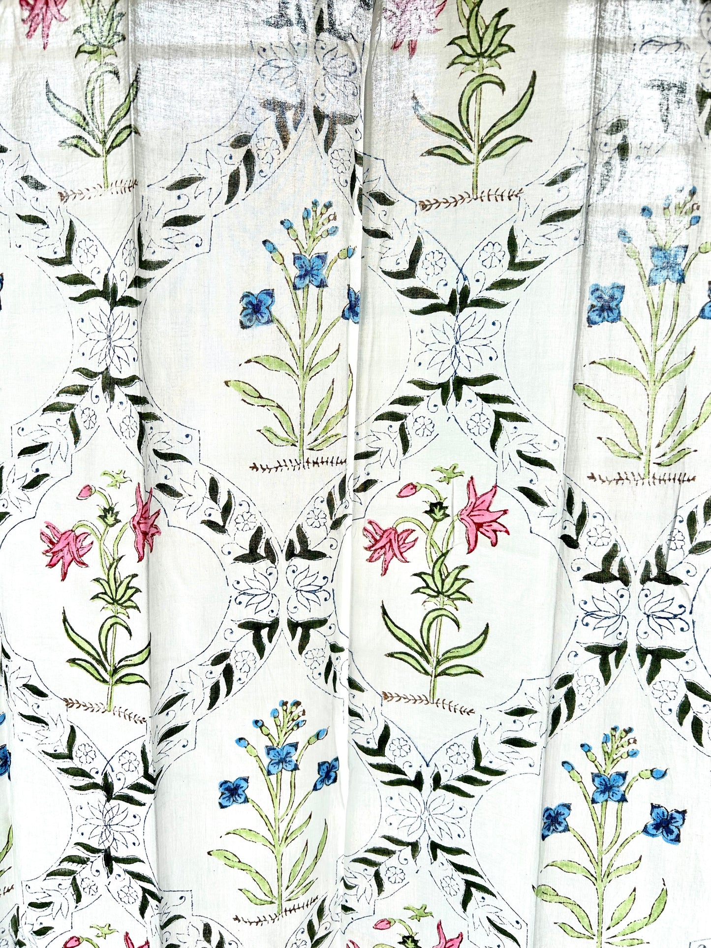 Lily and peonies Block Printed Sheer Curtains