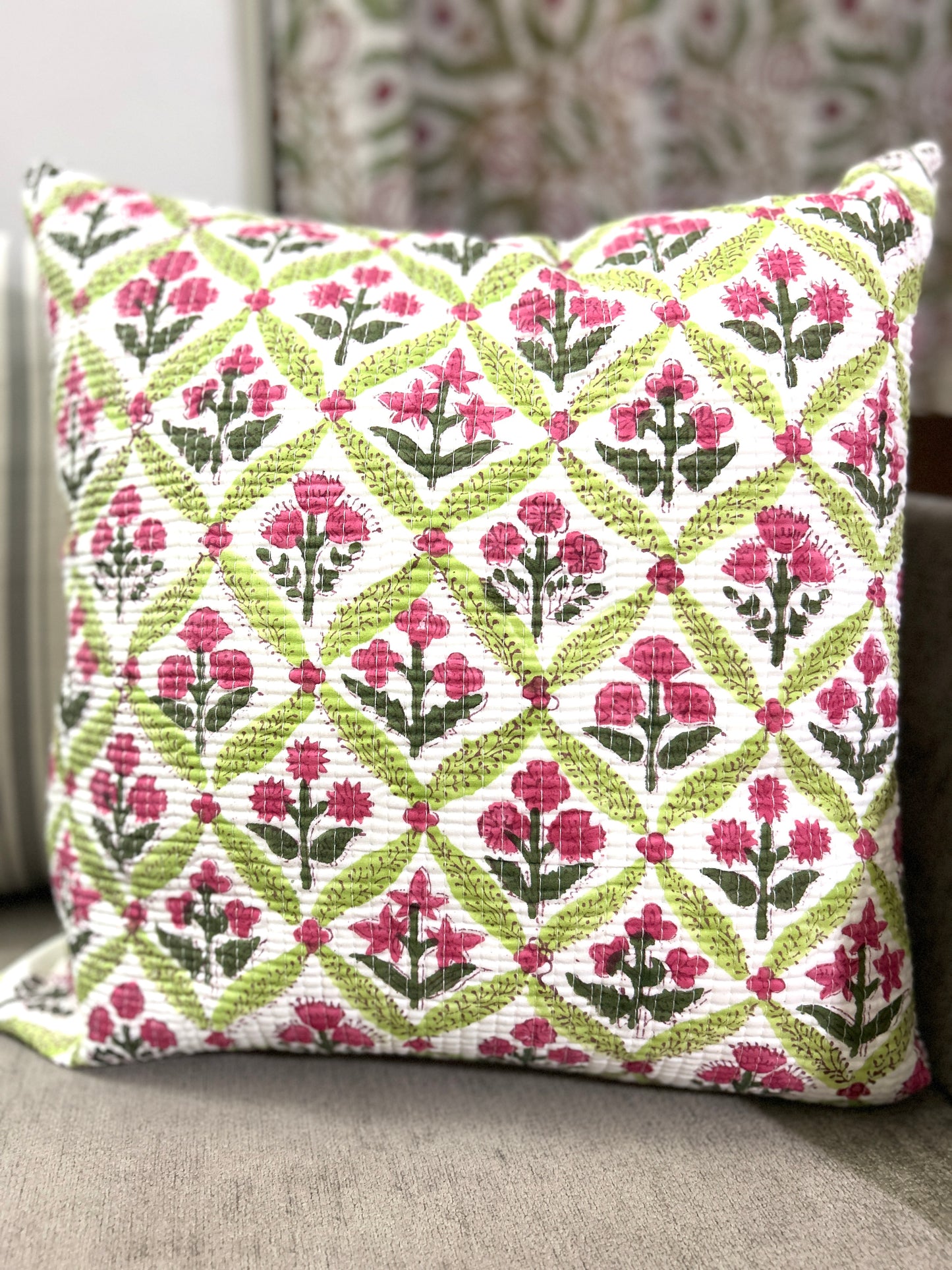Arunima Block Print Quilted Cushion Cover