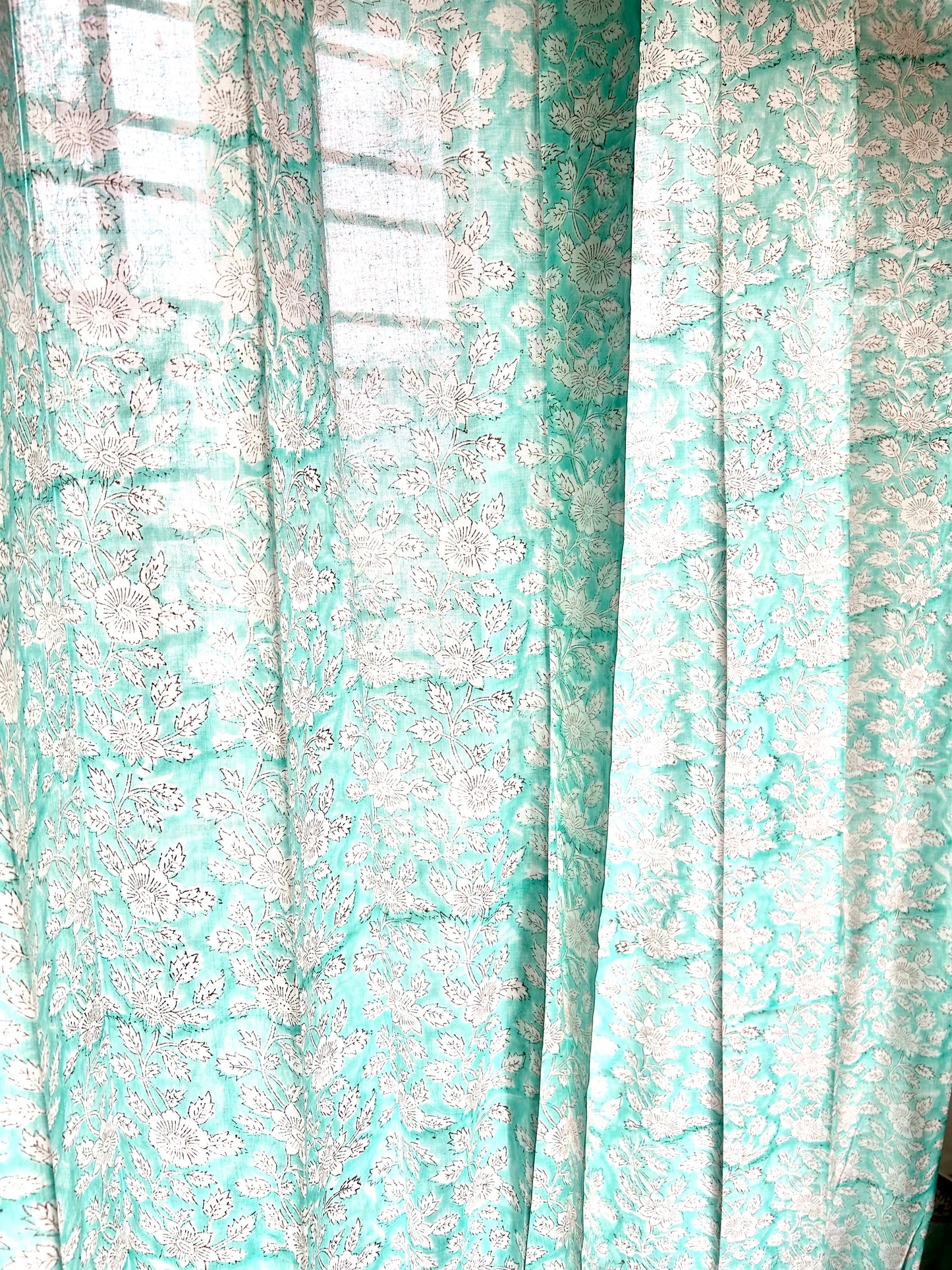 Blue Roses Block Printed Sheer Curtains