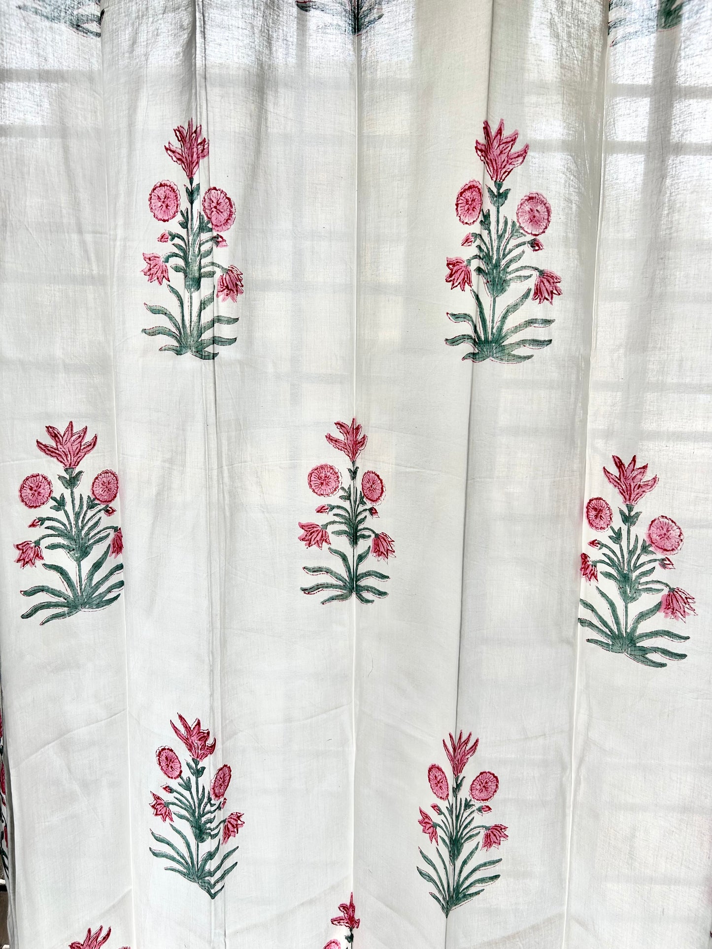 Pink Bud and Bloom Block Printed Sheer Curtains