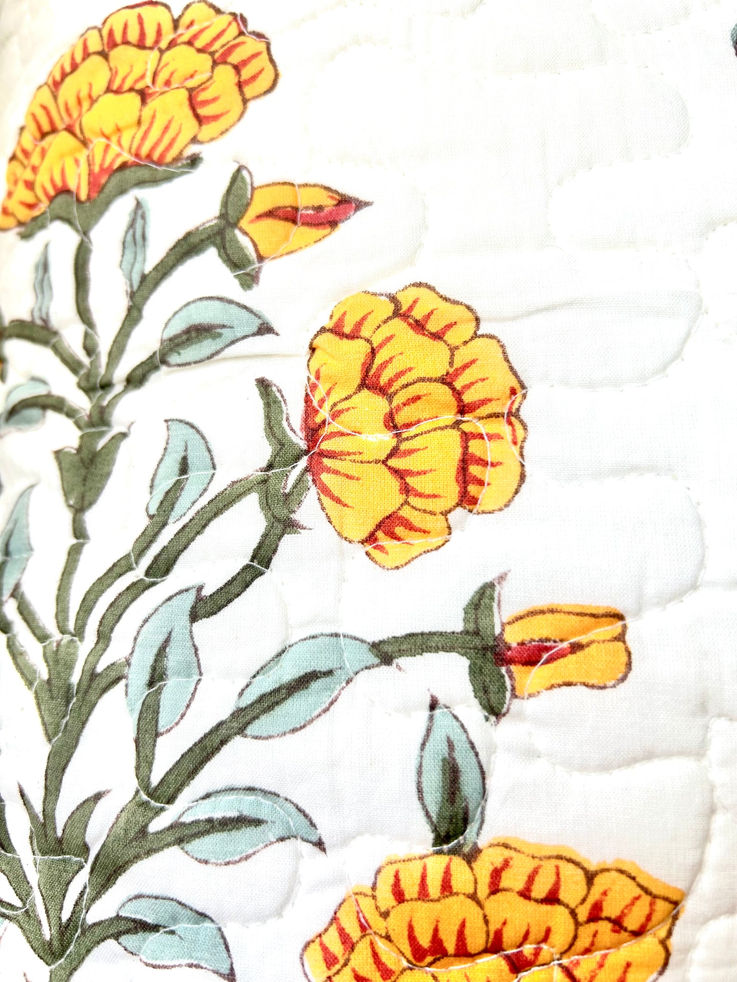 Orange Block Print Quilted Cushion Cover