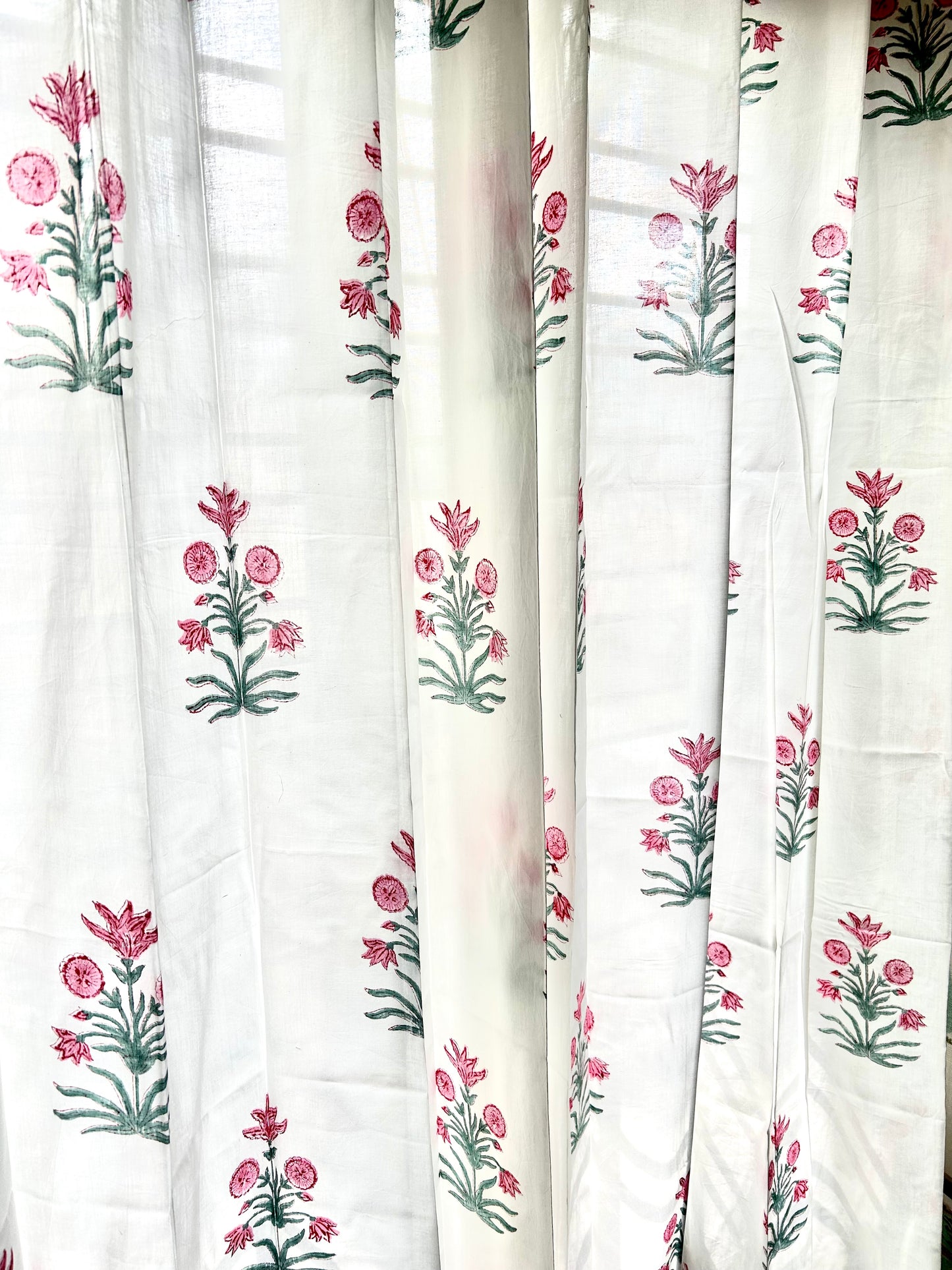 Pink Bud and Bloom Block Printed Sheer Curtains