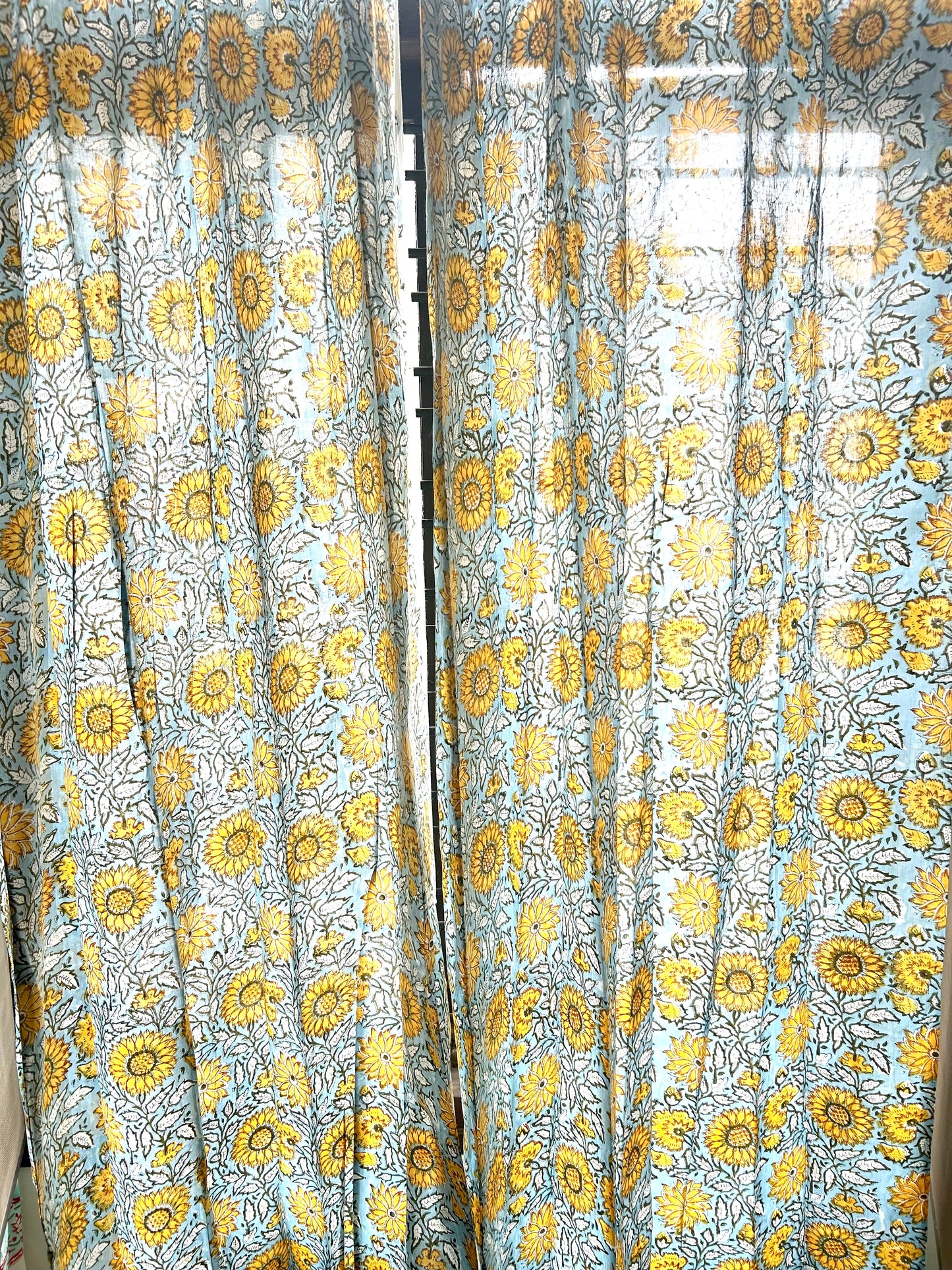 Sunflower Block Printed Sheer Curtains