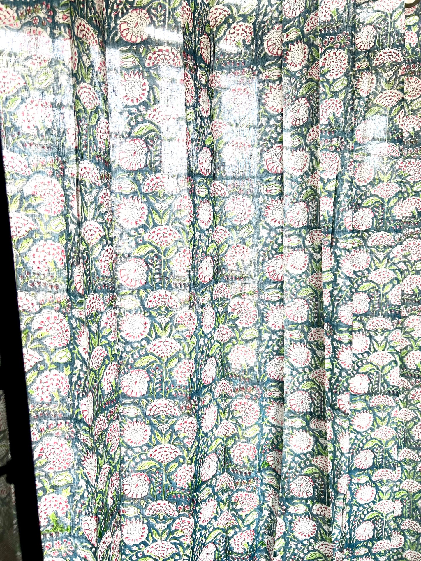 Tropical flower Block Printed Sheer Curtains