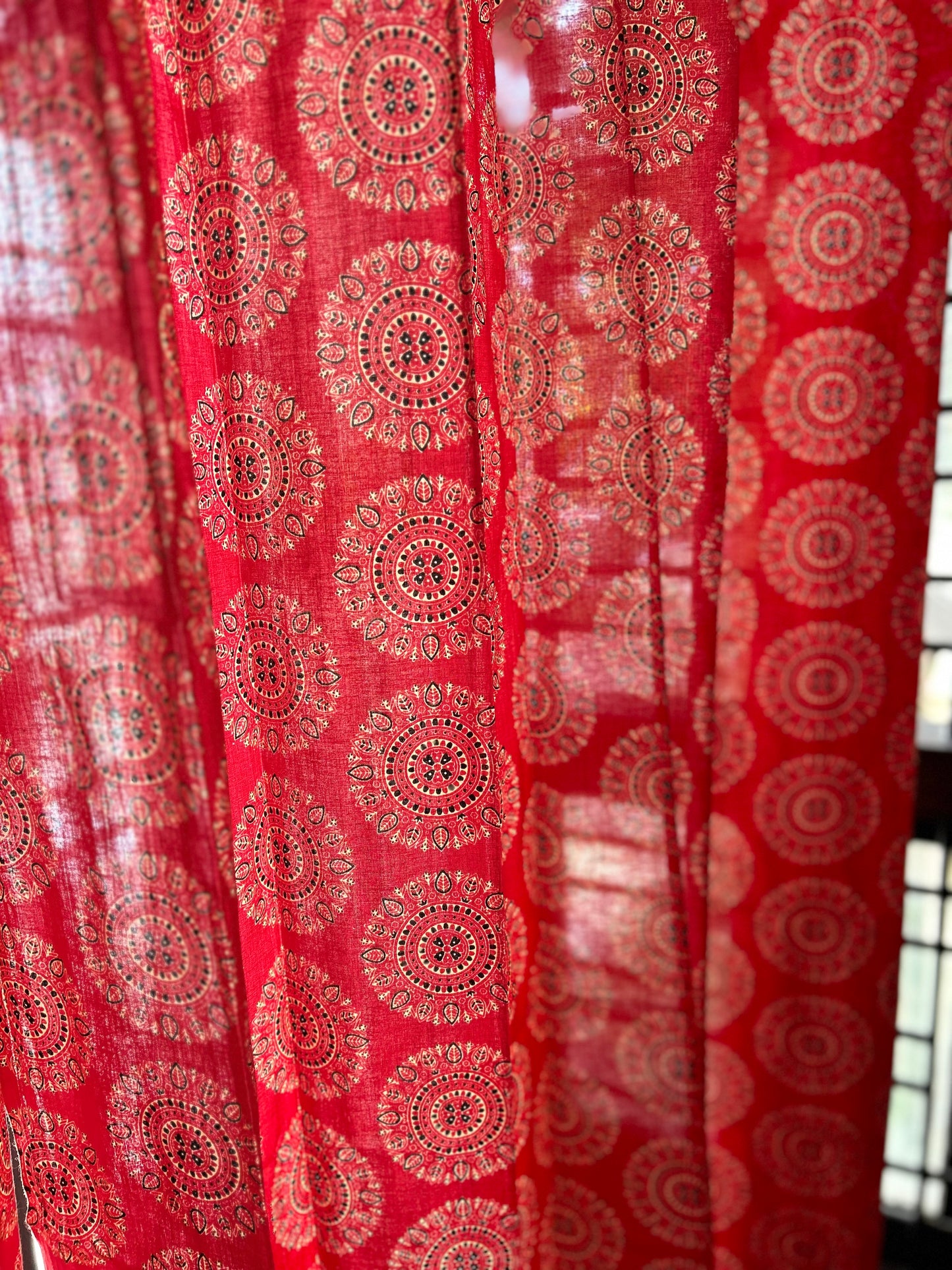 Red Mandala Block Printed Curtain