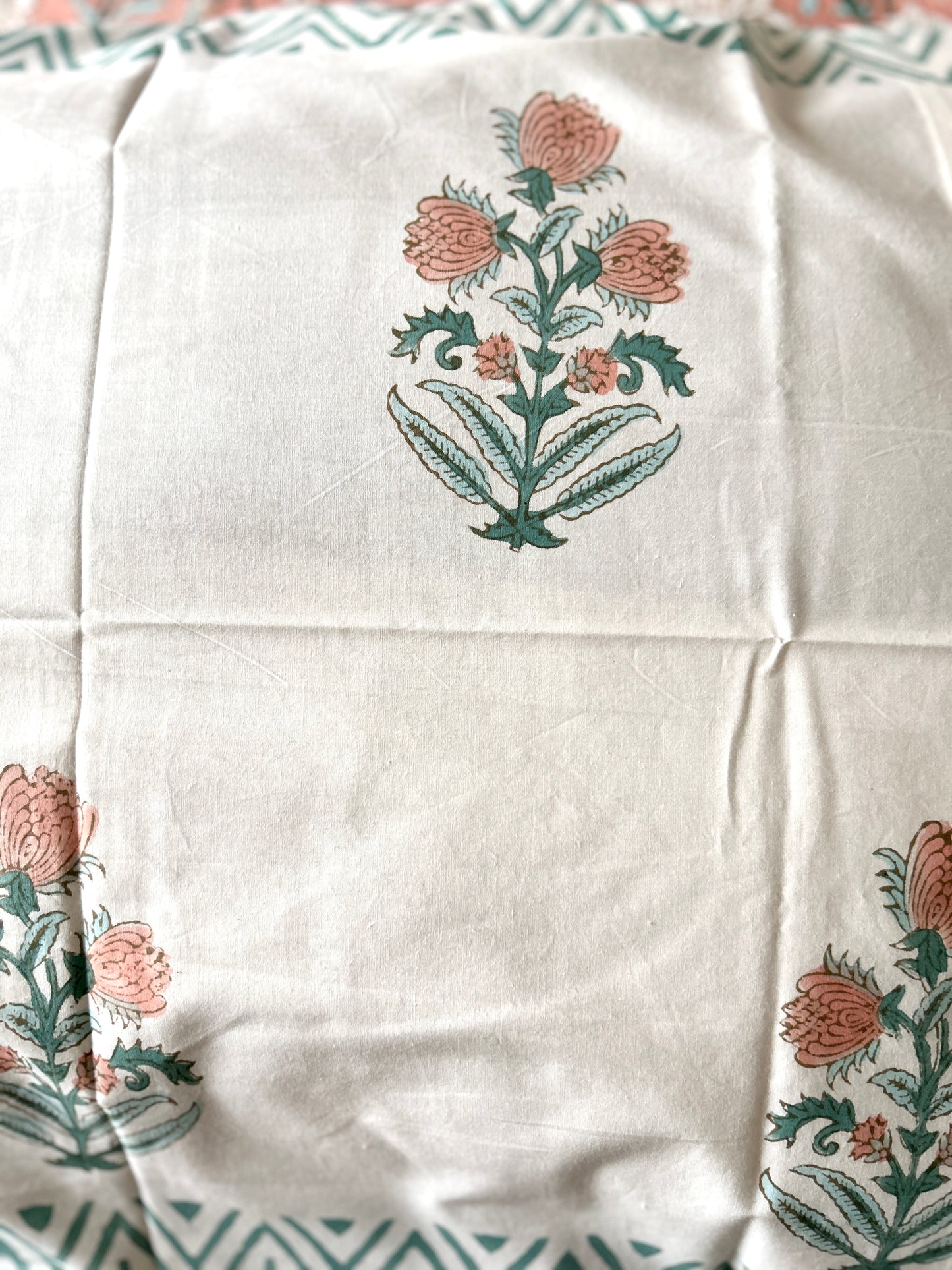 Peach Floral Block Printed Cotton Bedsheet(90x108)