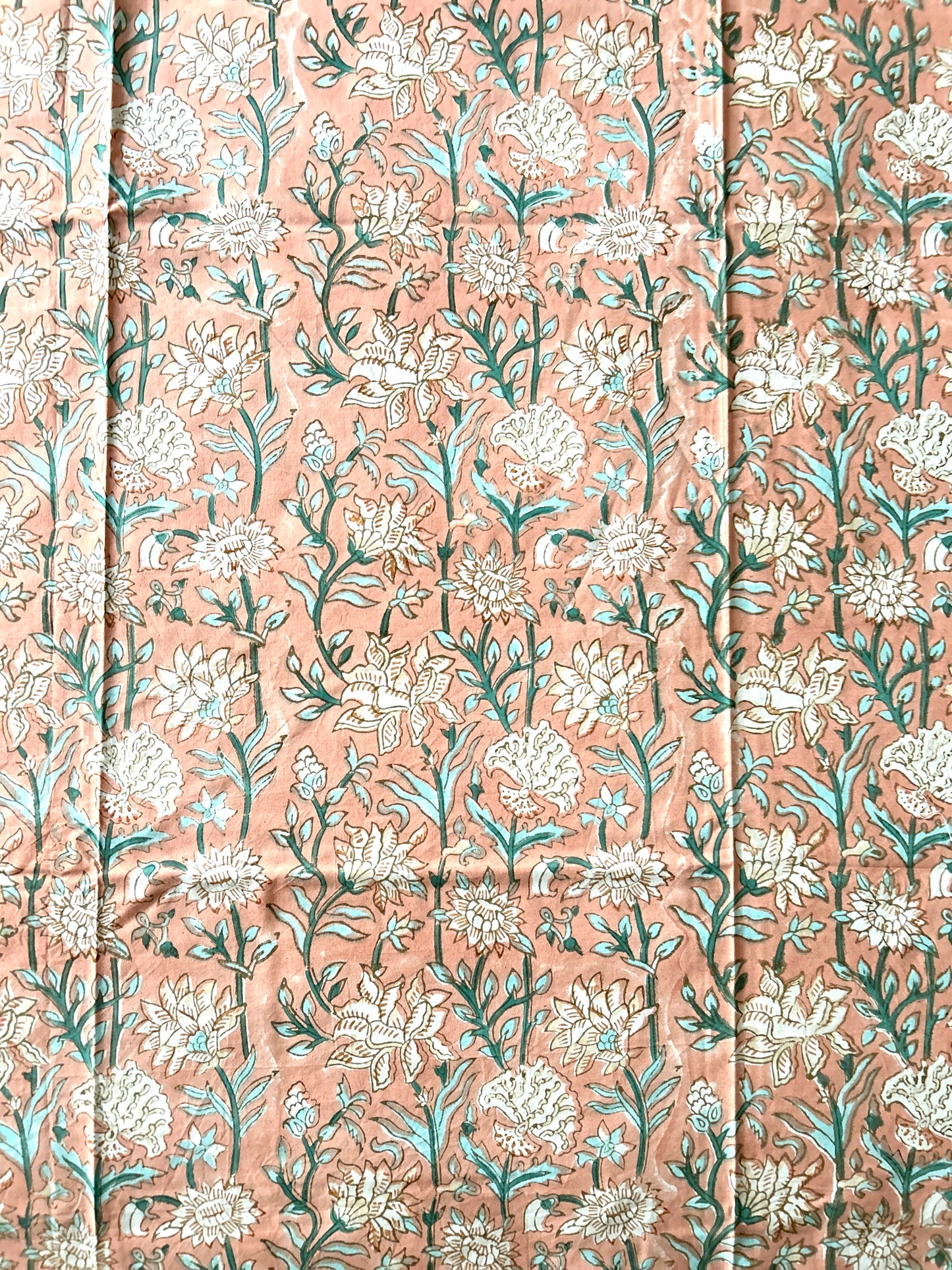 Peach Floral Block Printed Cotton Bedsheet(90x108)