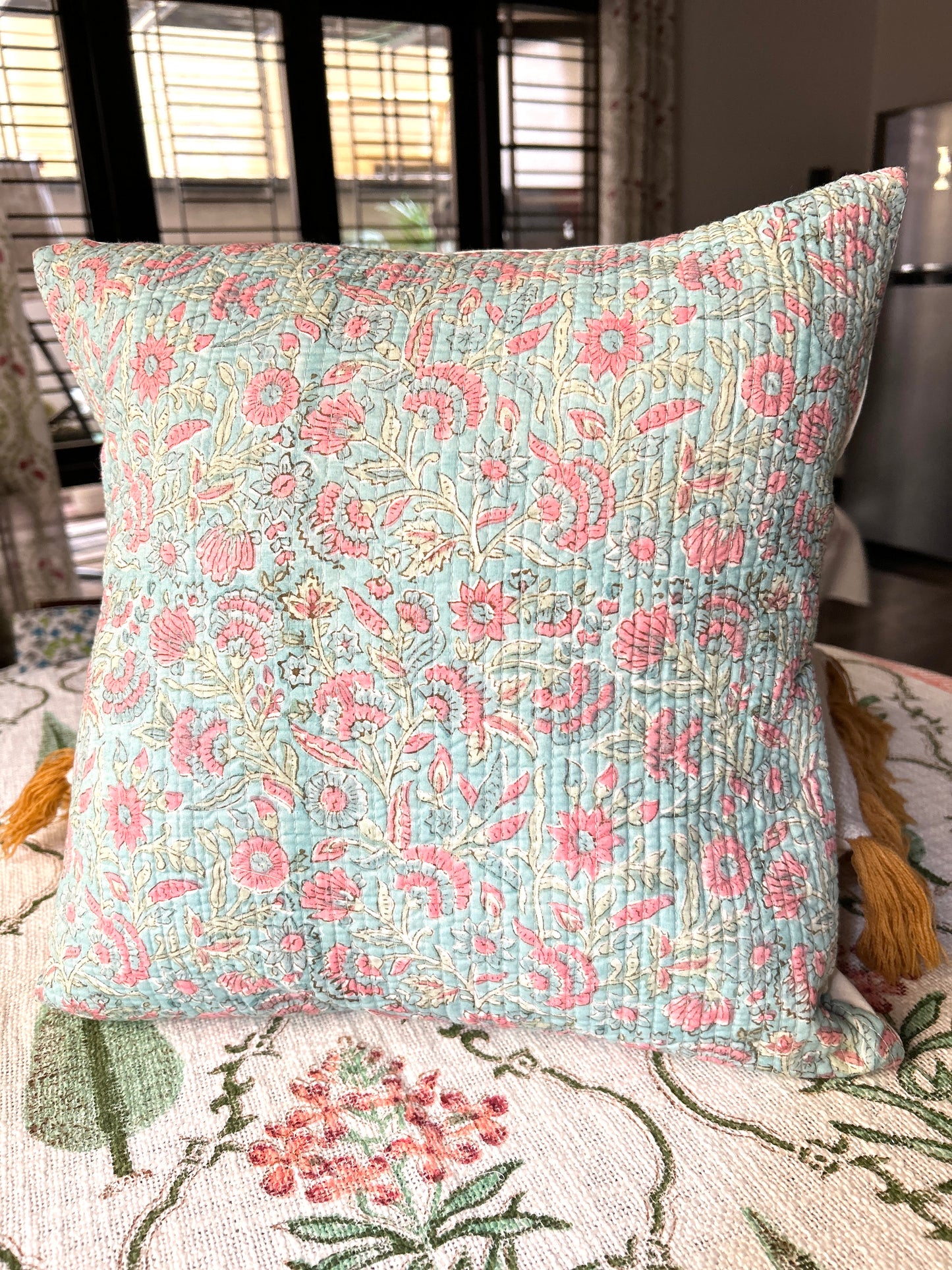 Pastels Block Print Quilted Cushion Cover