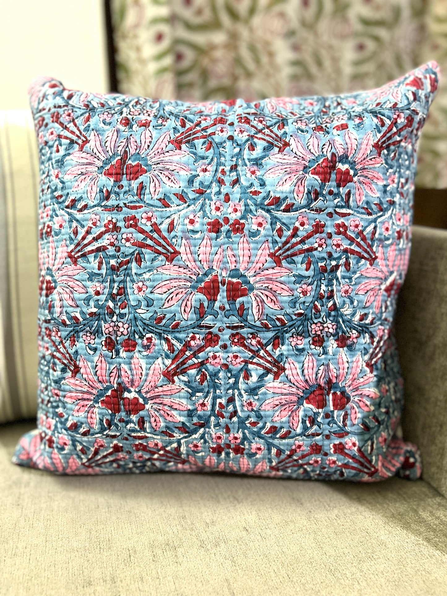 Chanchala Block Print Quilted Cushion Cover