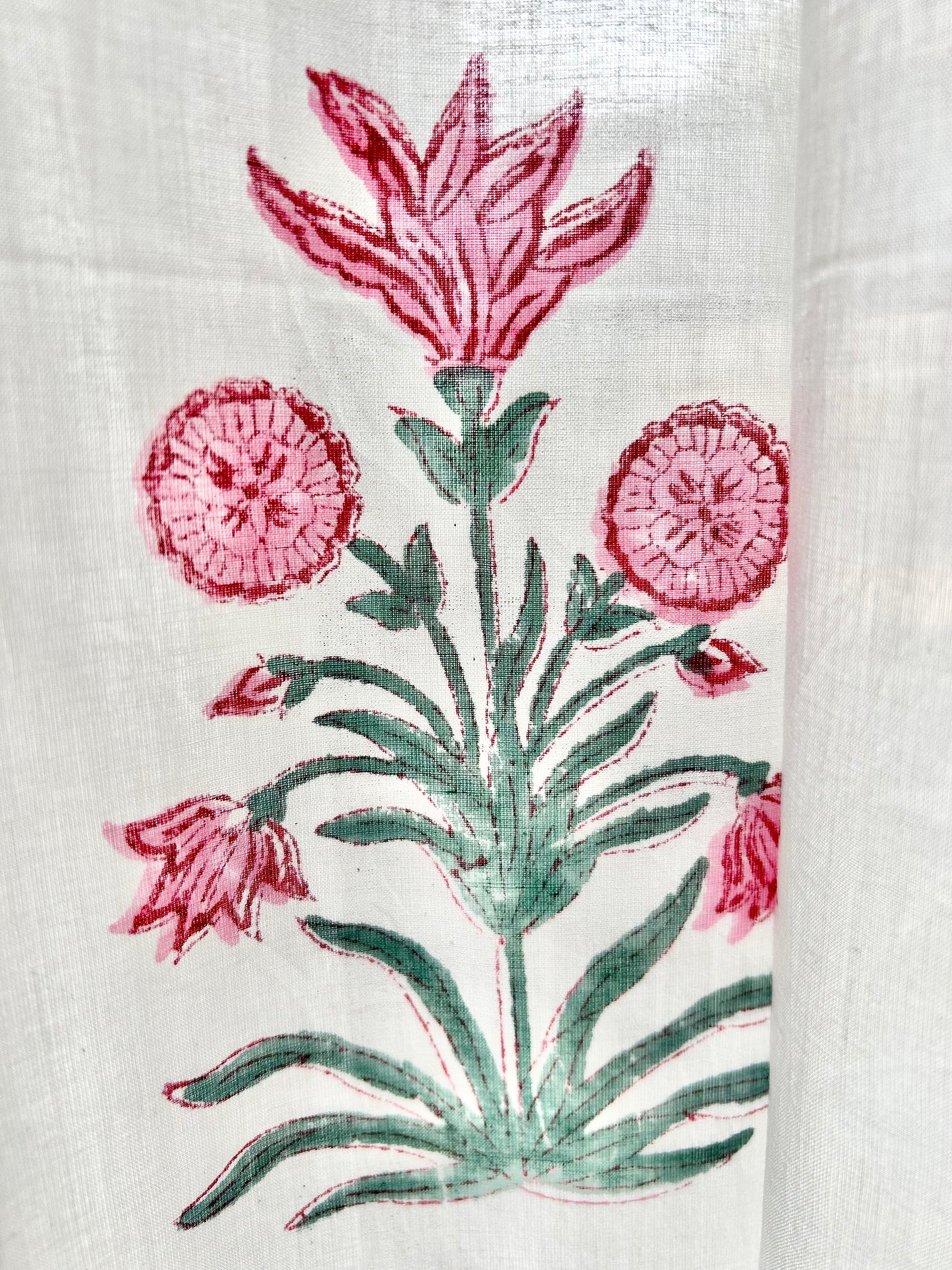 Pink Bud and Bloom Block Printed Sheer Curtains