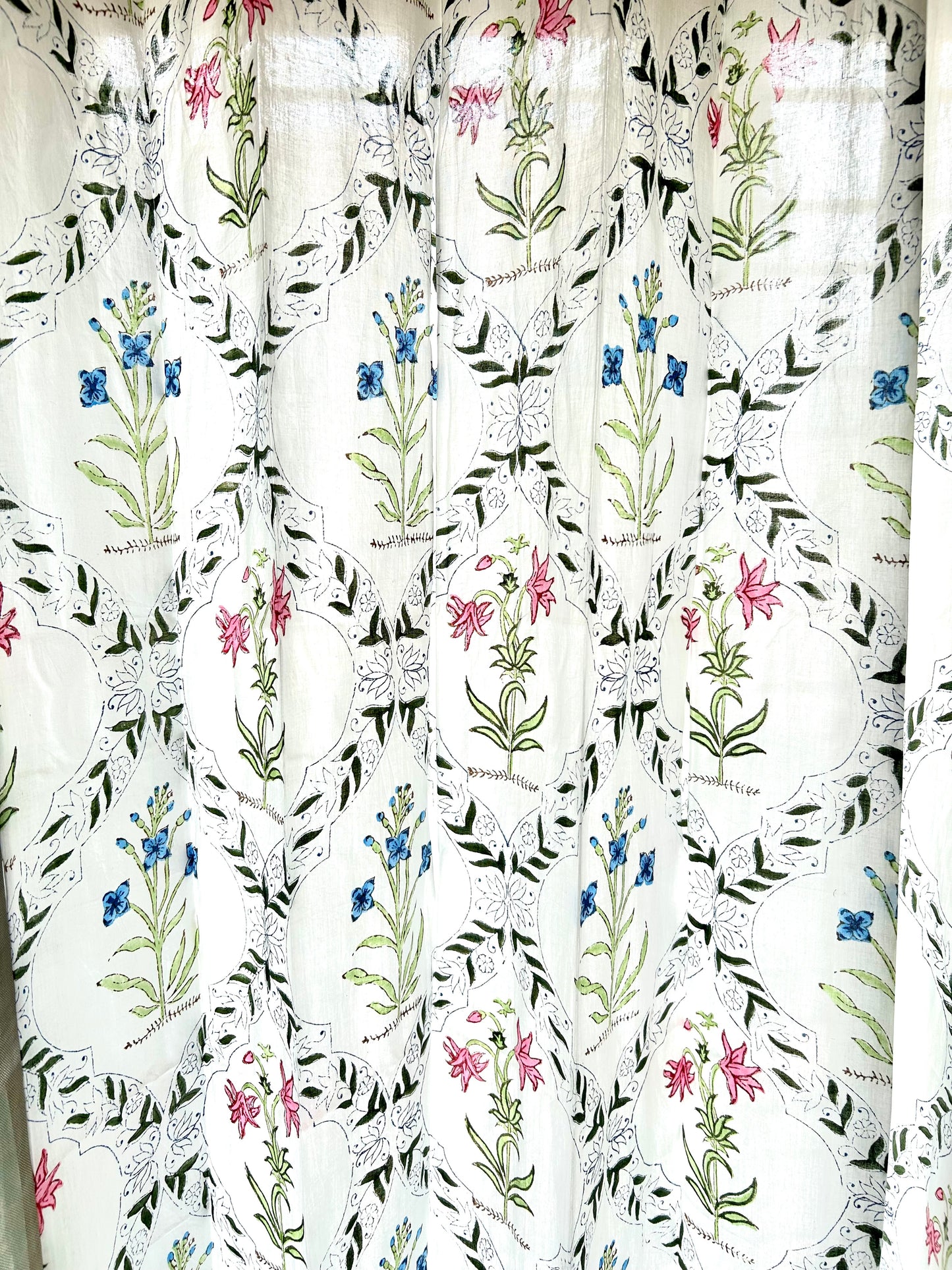 Lily and peonies Block Printed Sheer Curtains
