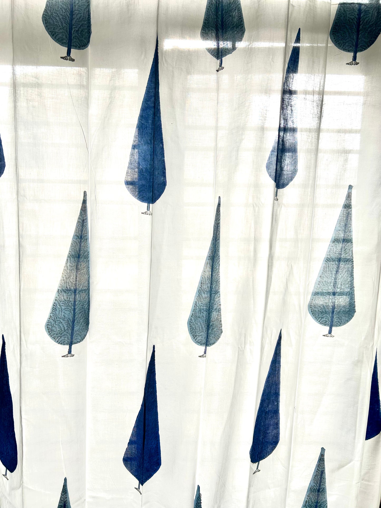 Blue Conifers Block Printed Sheer Curtains