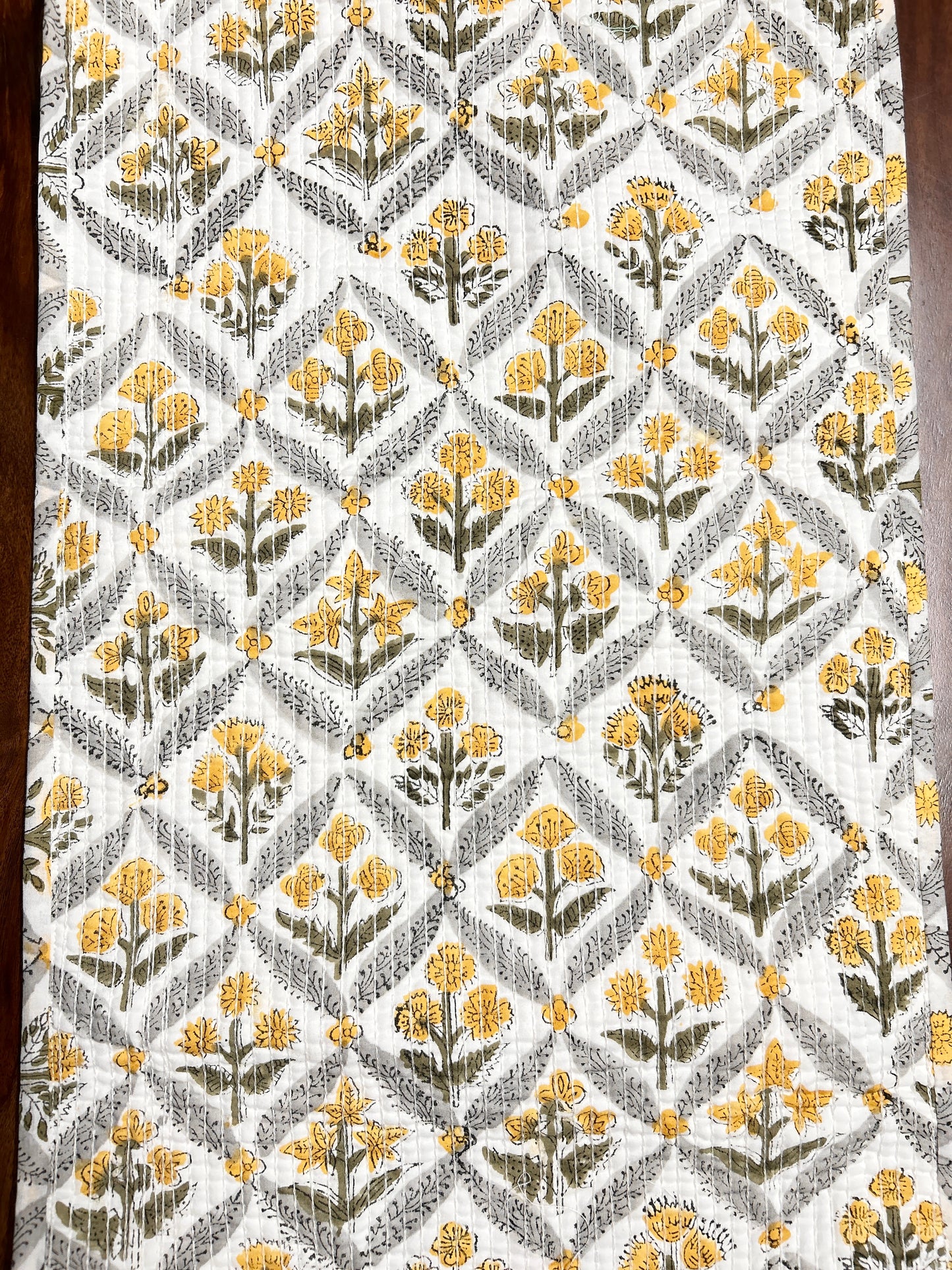 Orange Floral Block Print Table Runner