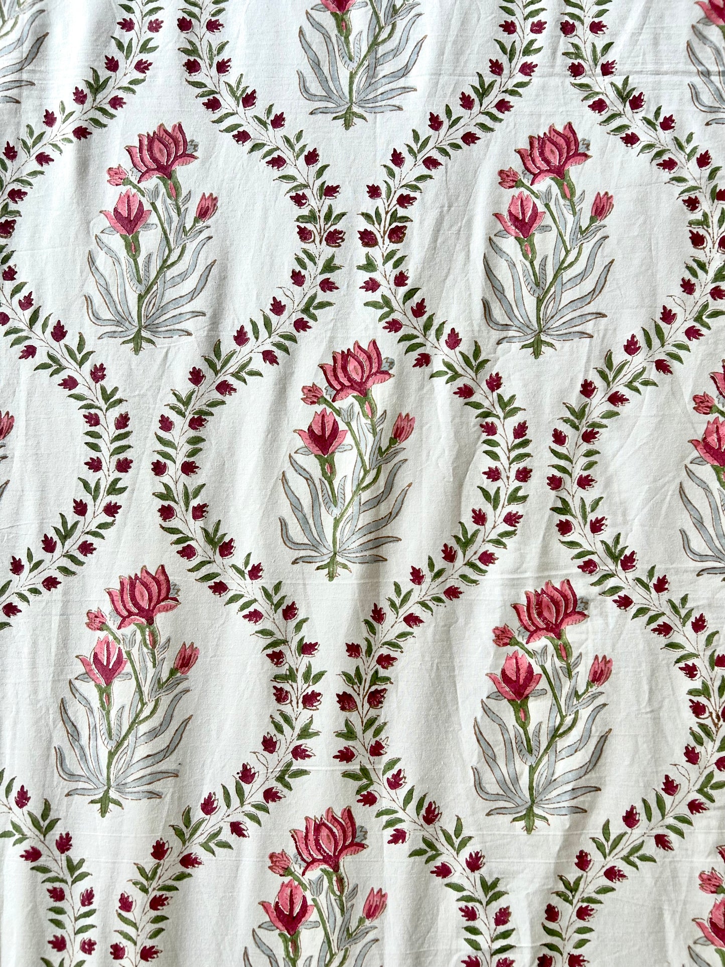 Aarvi Block Printed White Cotton Bedsheet(90x108)
