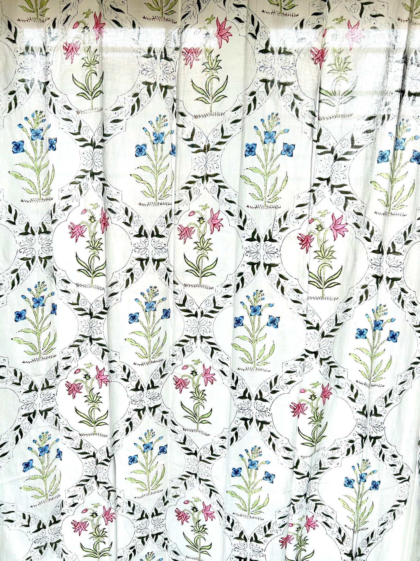 Lily and peonies Block Printed Sheer Curtains