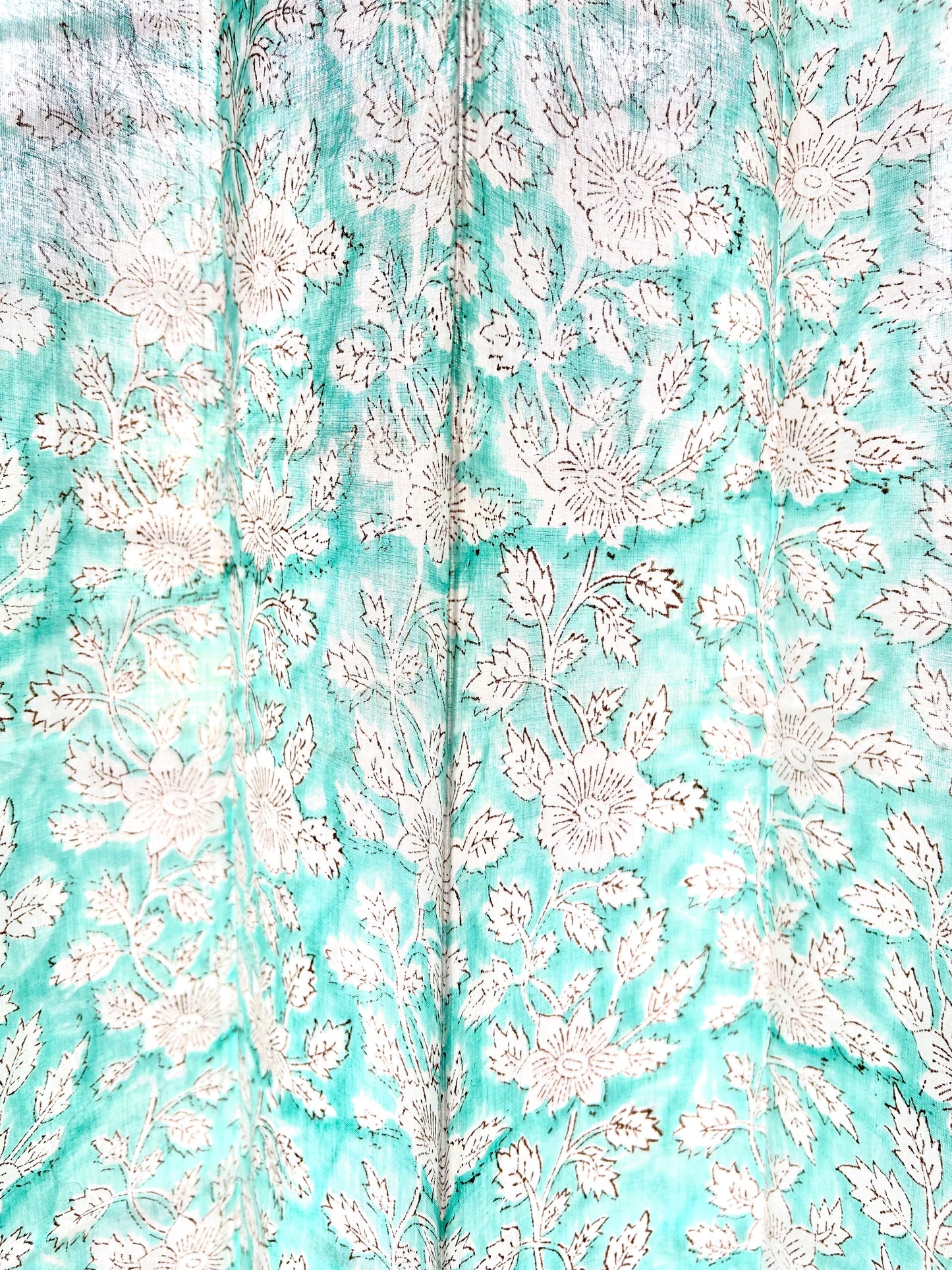 Blue Roses Block Printed Sheer Curtains