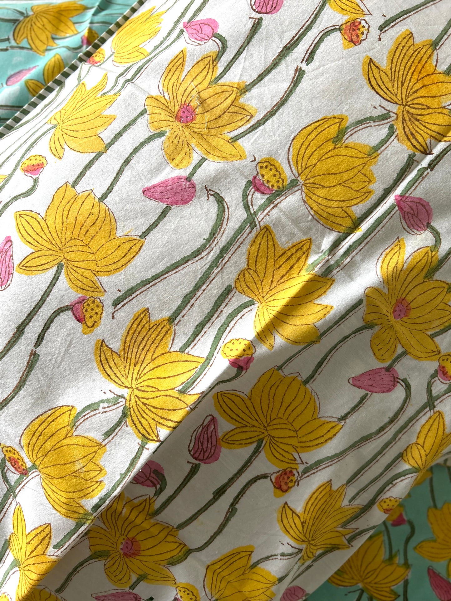 Sea Green Block Printed Cotton Bedsheet(108x108)