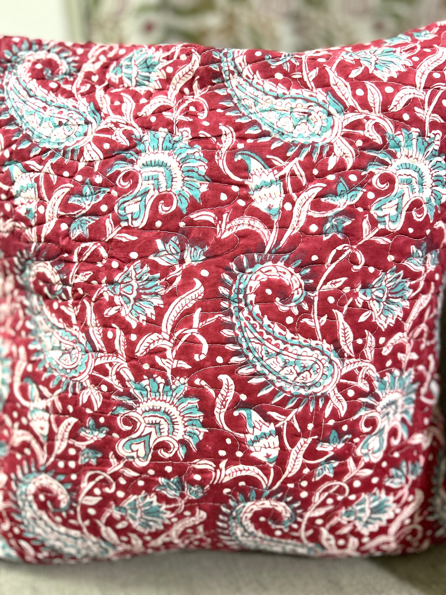 Manvi Block Print Quilted Cushion Cover