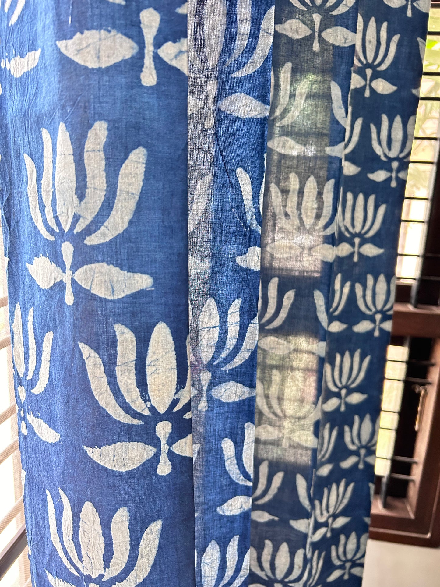 Blue Padma Batik Printed Sheer Curtains - 7 FEET