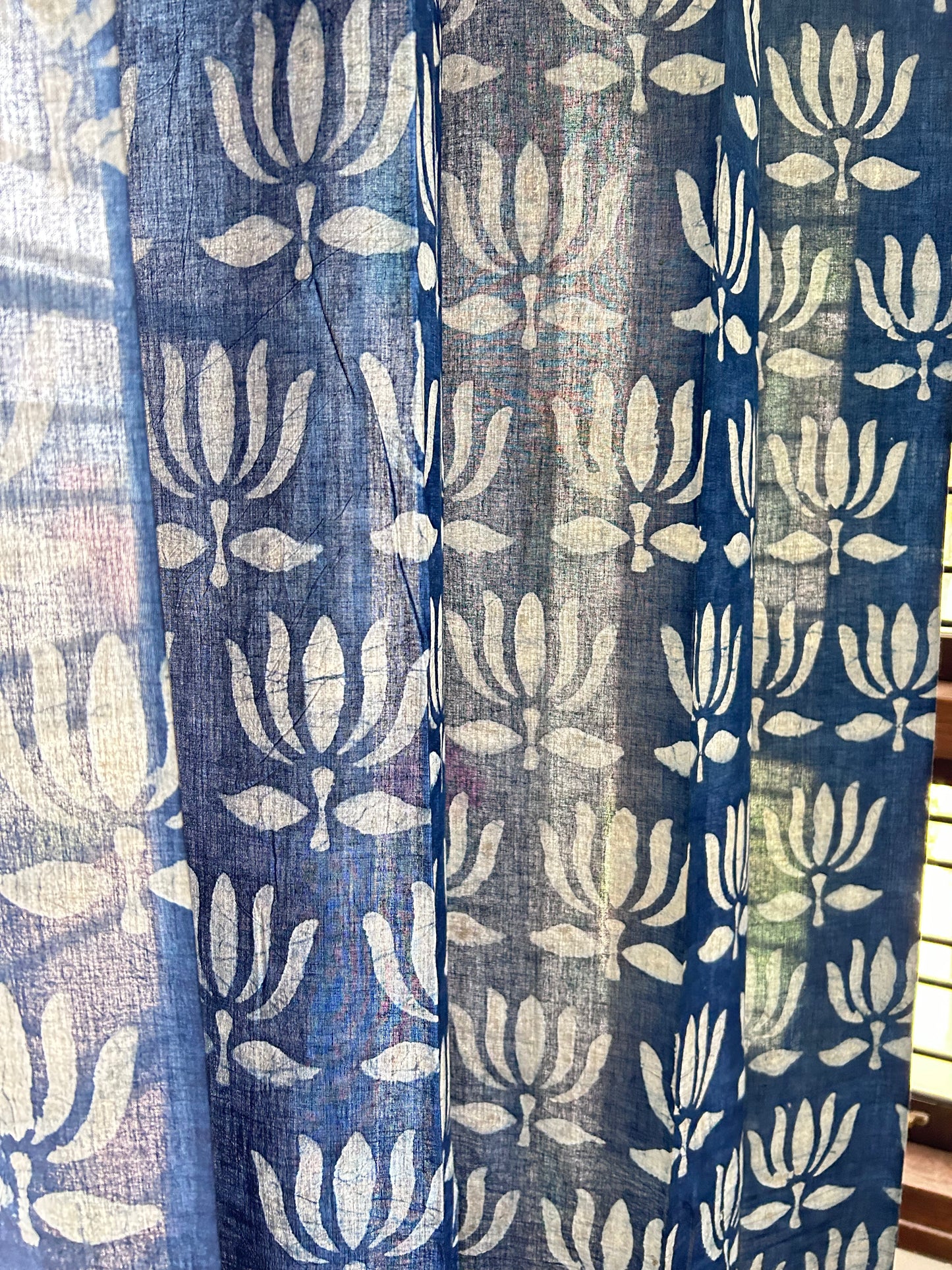 Blue Padma Batik Printed Sheer Curtains