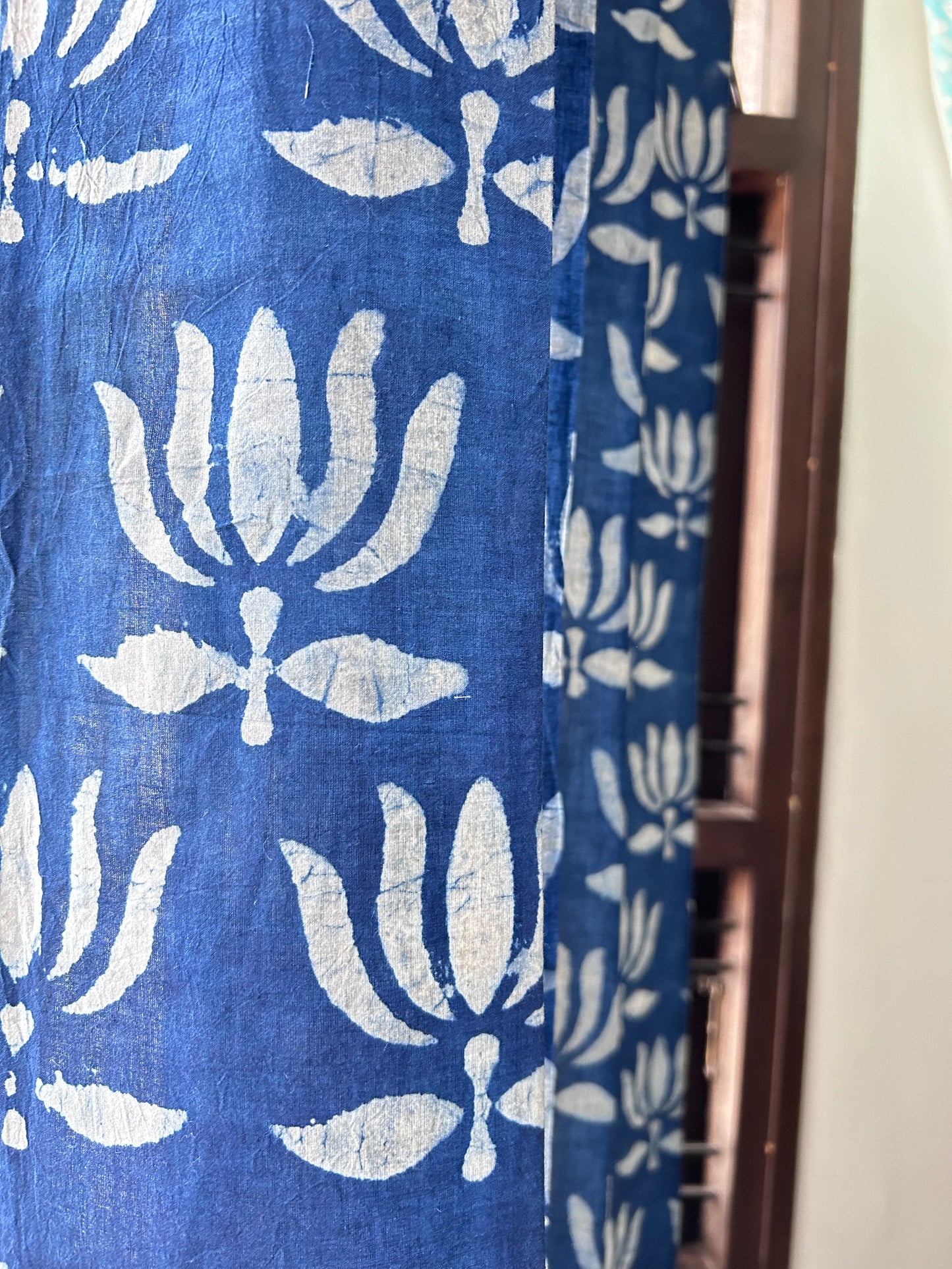 Blue Padma Batik Printed Sheer Curtains