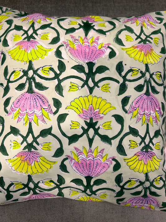 Muted Green Floral Cushion Cover