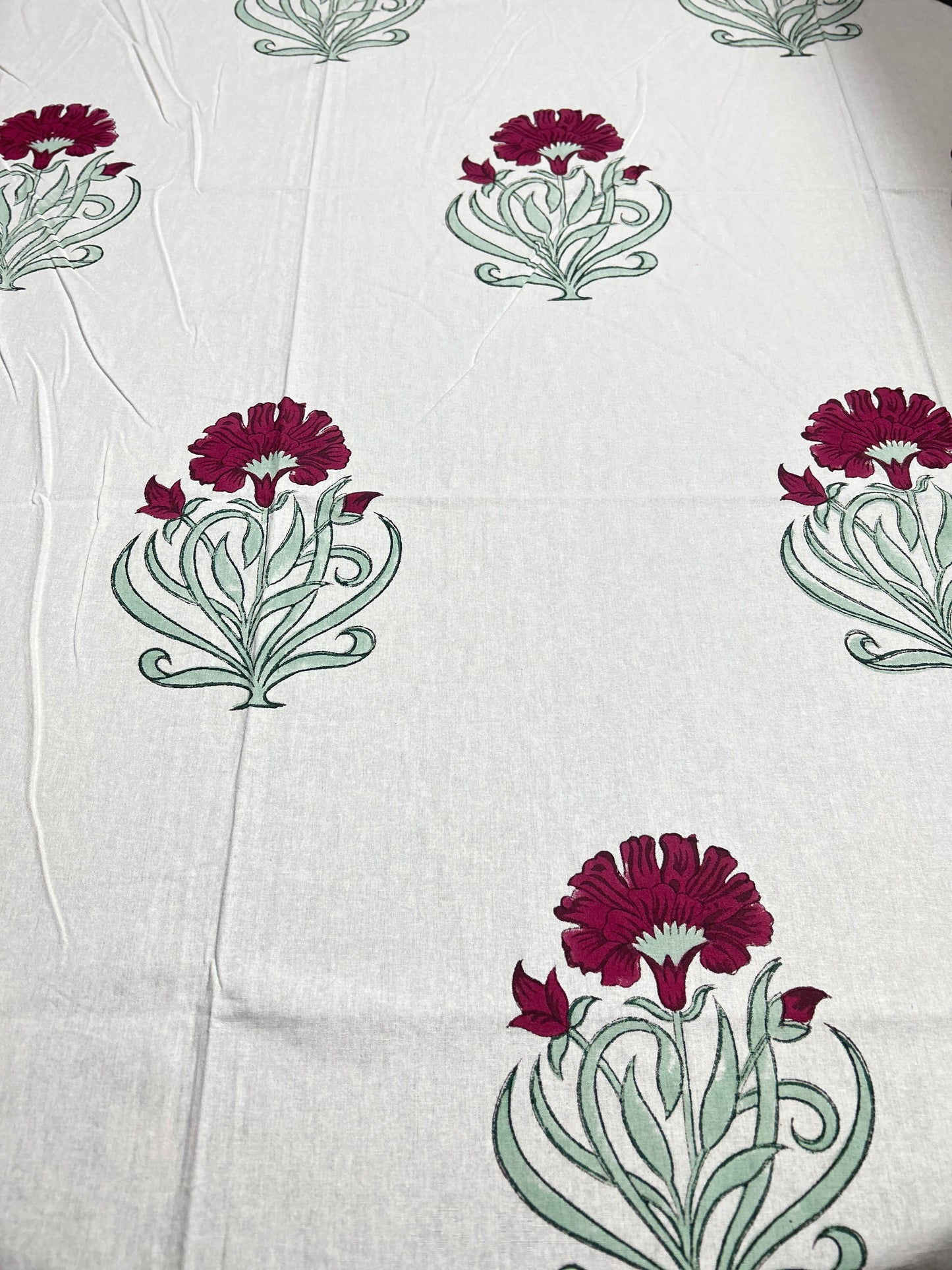 Red Hibiscus Block Print 6 Seater Rectangular Table Cover/Cloth