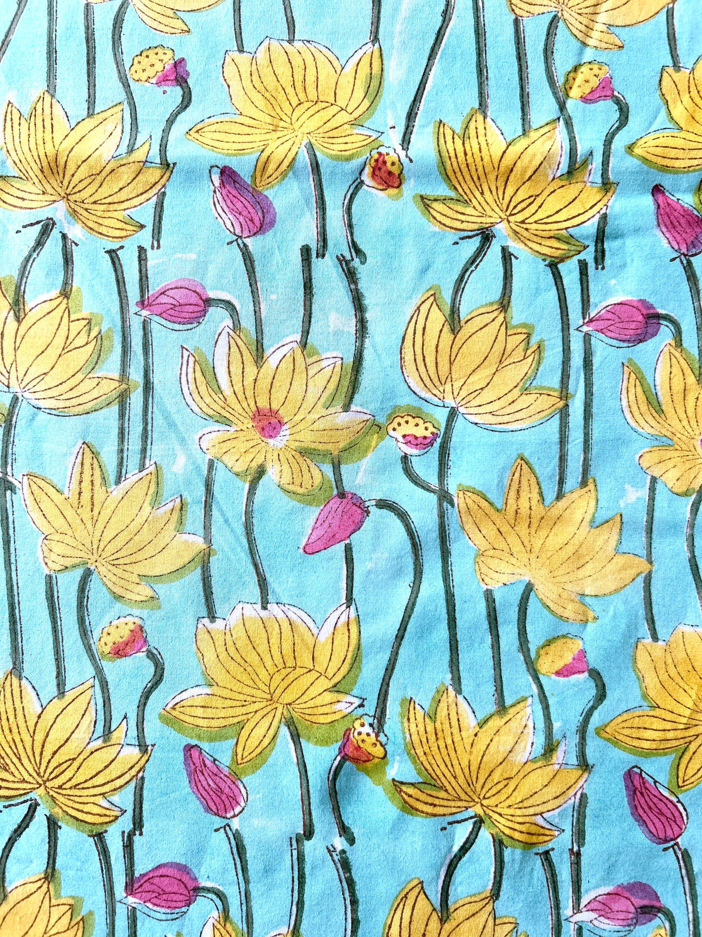 Sea Green Block Printed Cotton Bedsheet(90x108)