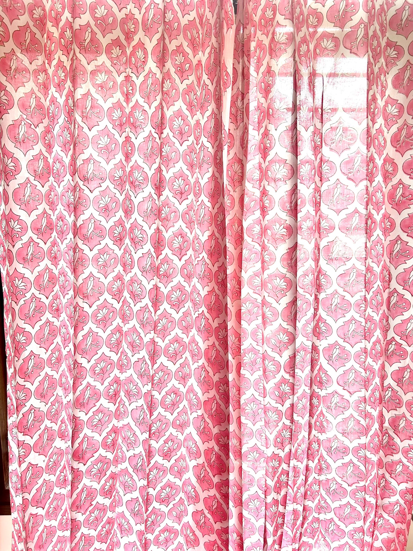 Pink Parrot Block Printed Sheer Curtains