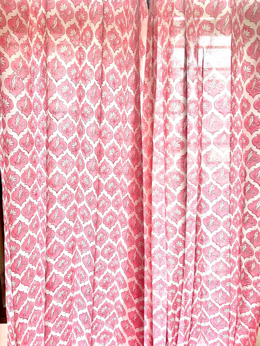 Pink Parrot Block Printed Sheer Curtains