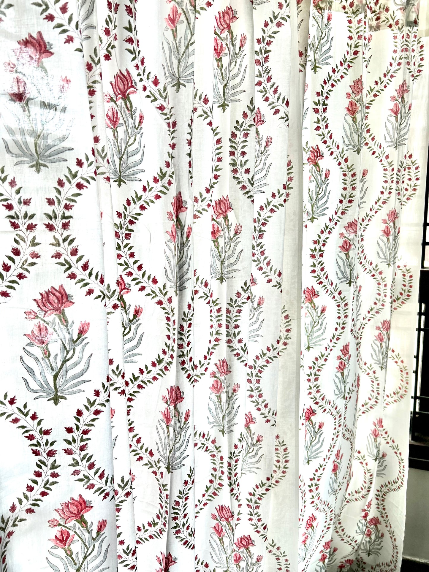 Lily in vines Block Printed Curtain
