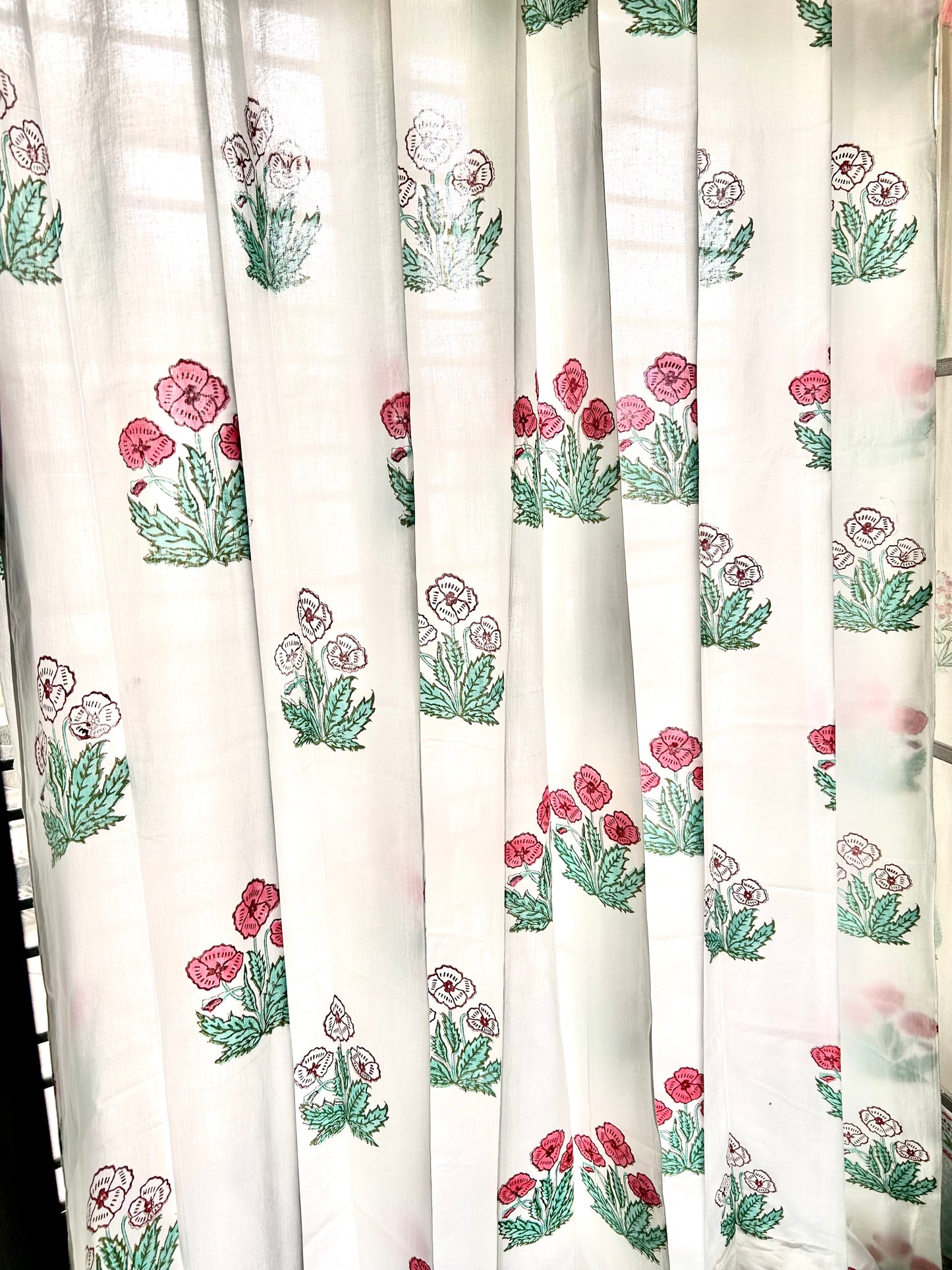 Tri Floral Block Printed Sheer Curtains