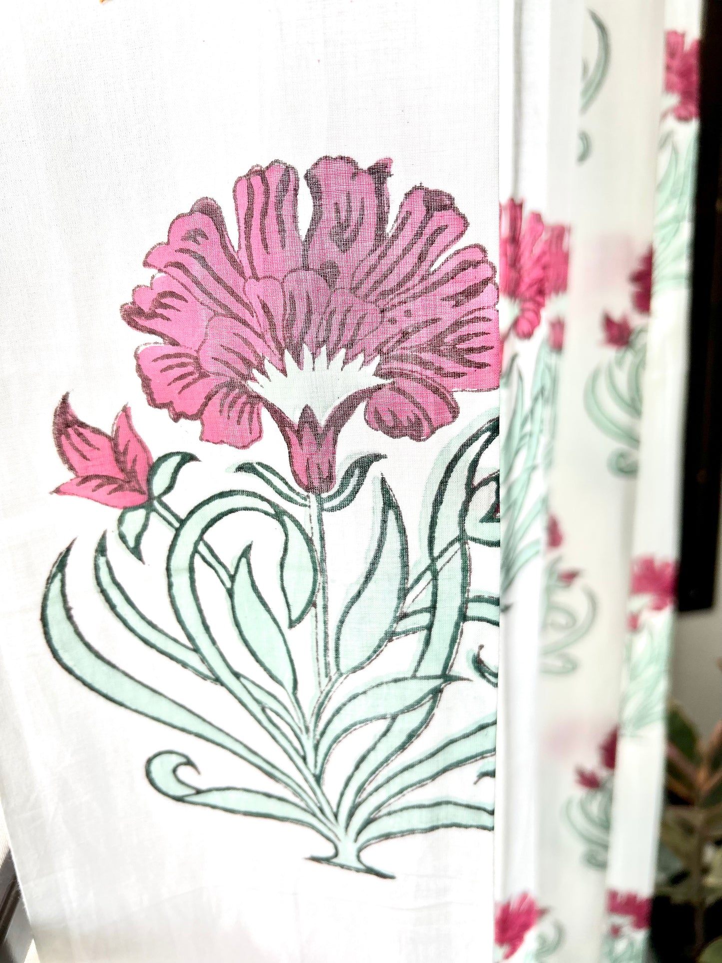 Blooming Red Block Printed Sheer Curtain