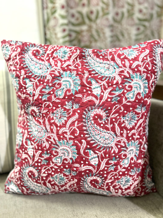 Manvi Block Print Quilted Cushion Cover
