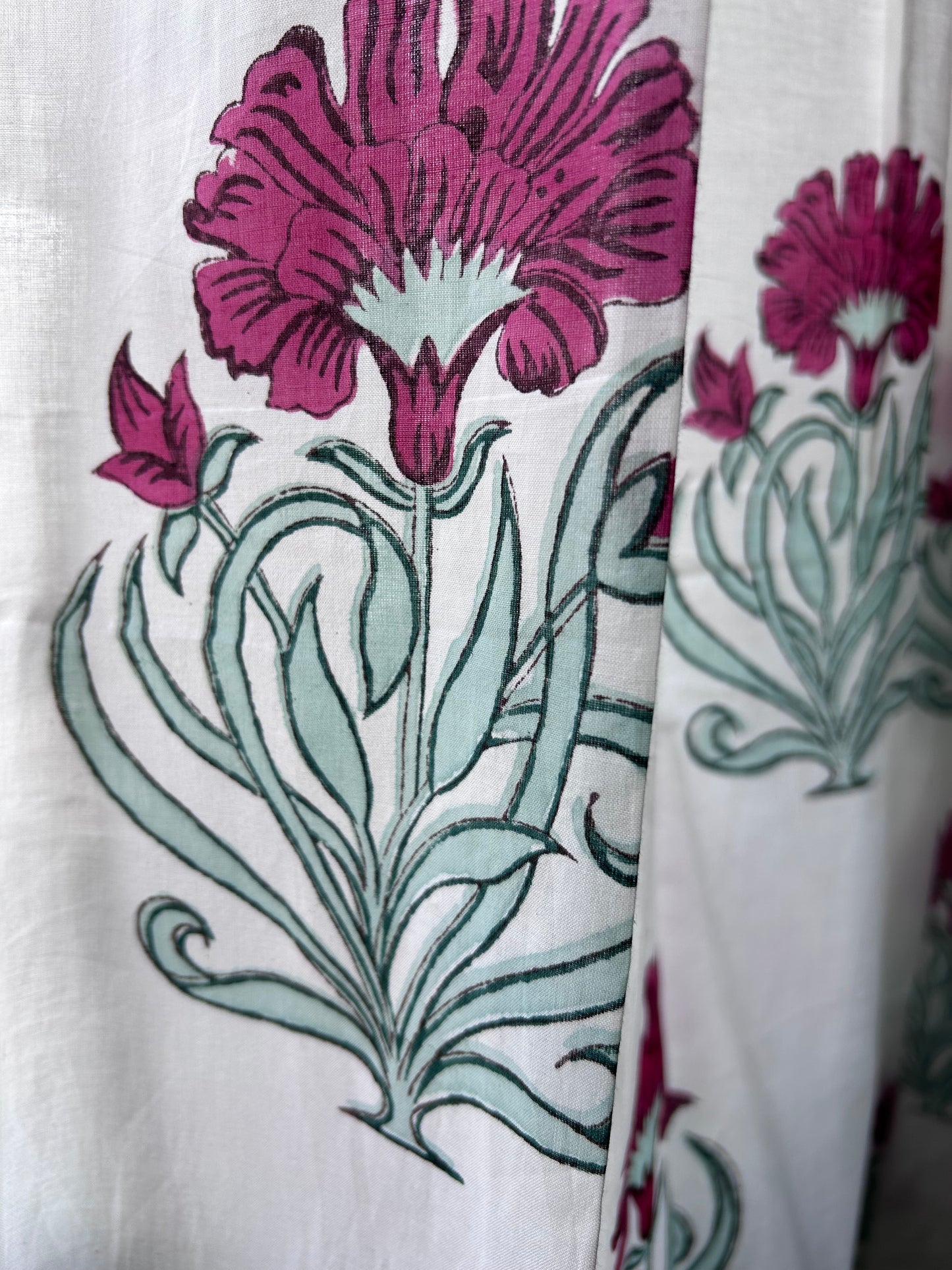 Blooming Red Block Printed Sheer Curtain