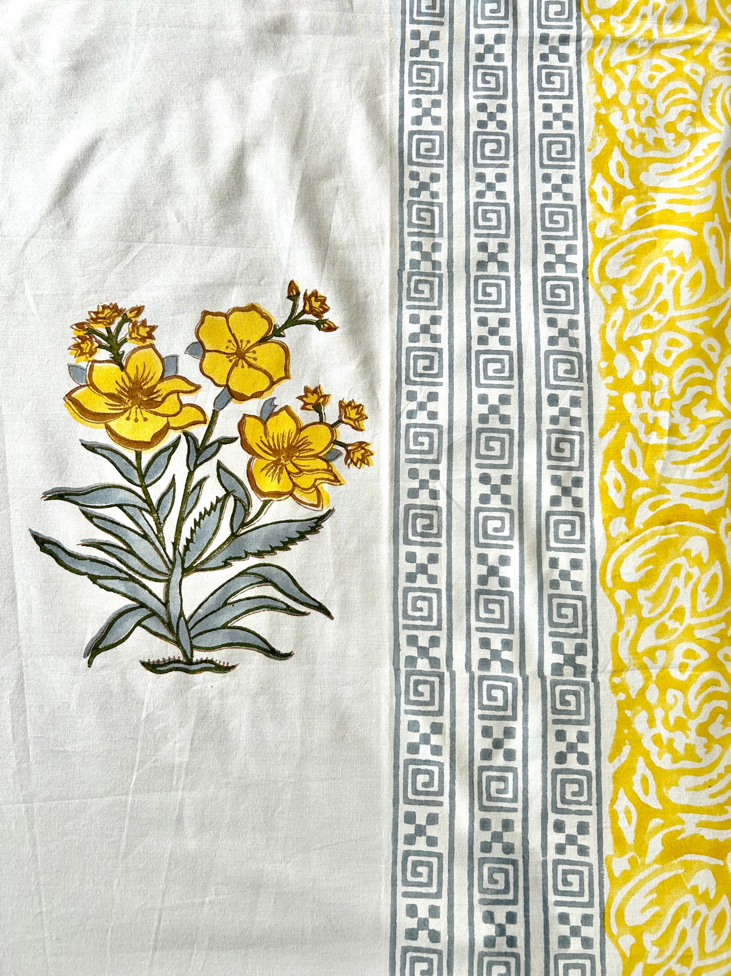Kaner Block Printed Yellow Cotton Bedsheet(90x108)