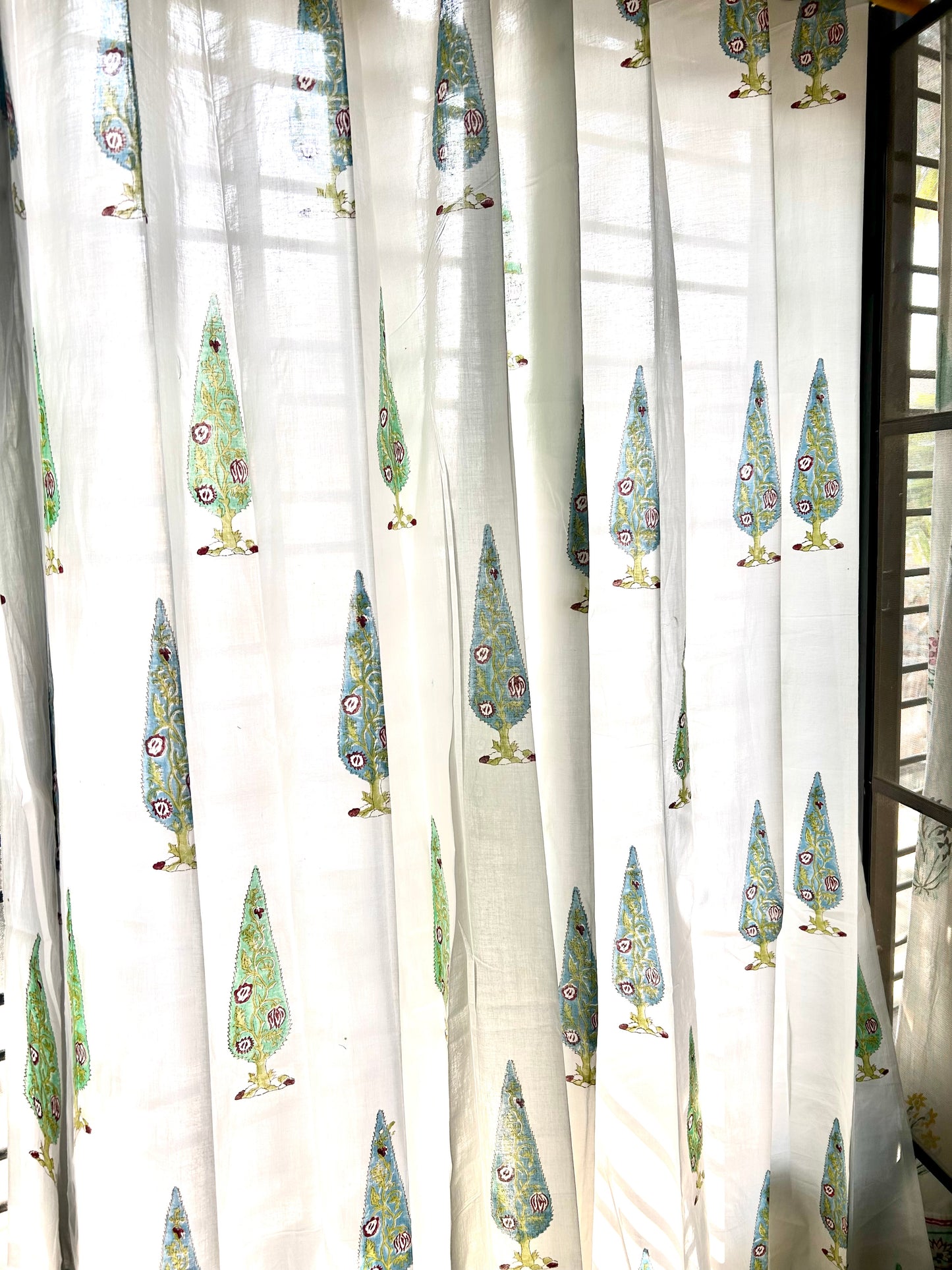 Conifers Block Printed Sheer Curtains