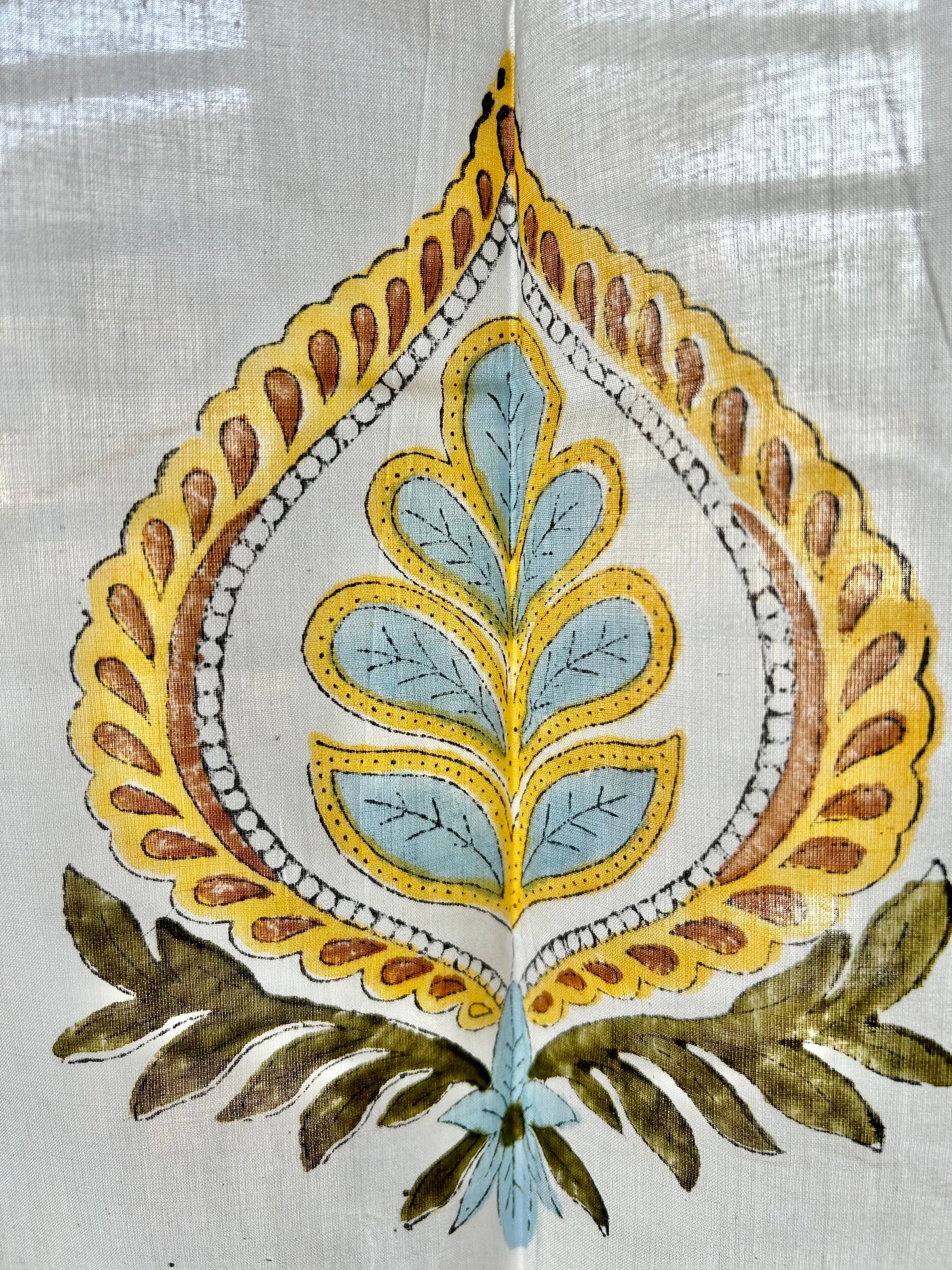 Yellow leaf Block Printed Curtain