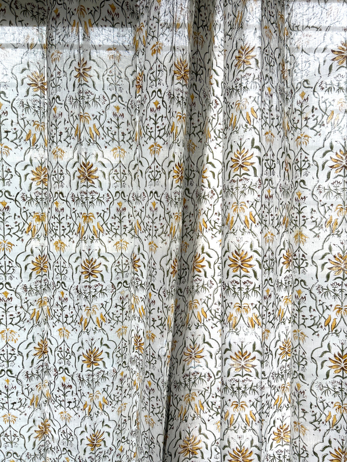 Yellow Trellis Block Printed Sheer Curtains