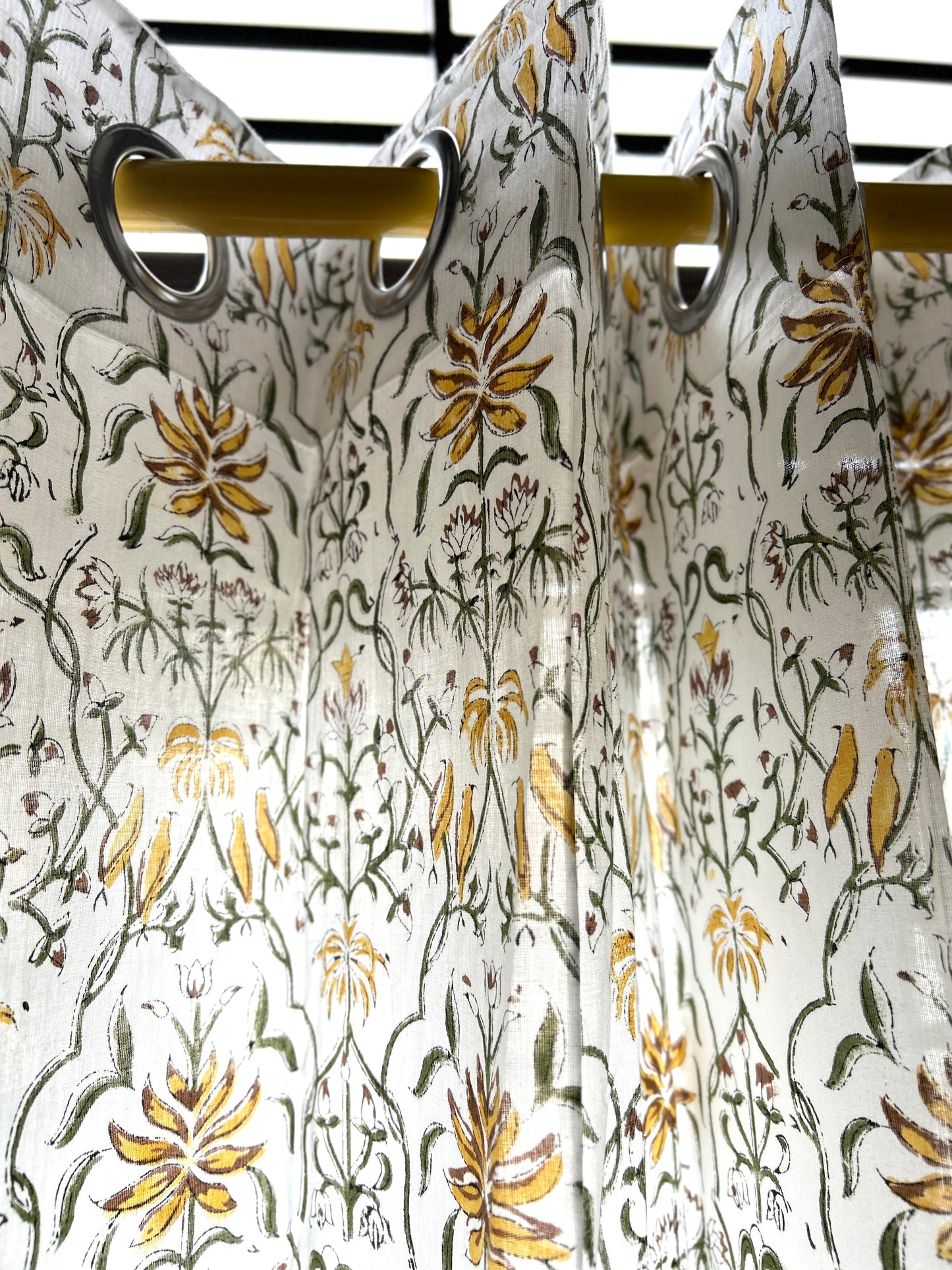 Yellow Trellis Block Printed Sheer Curtains