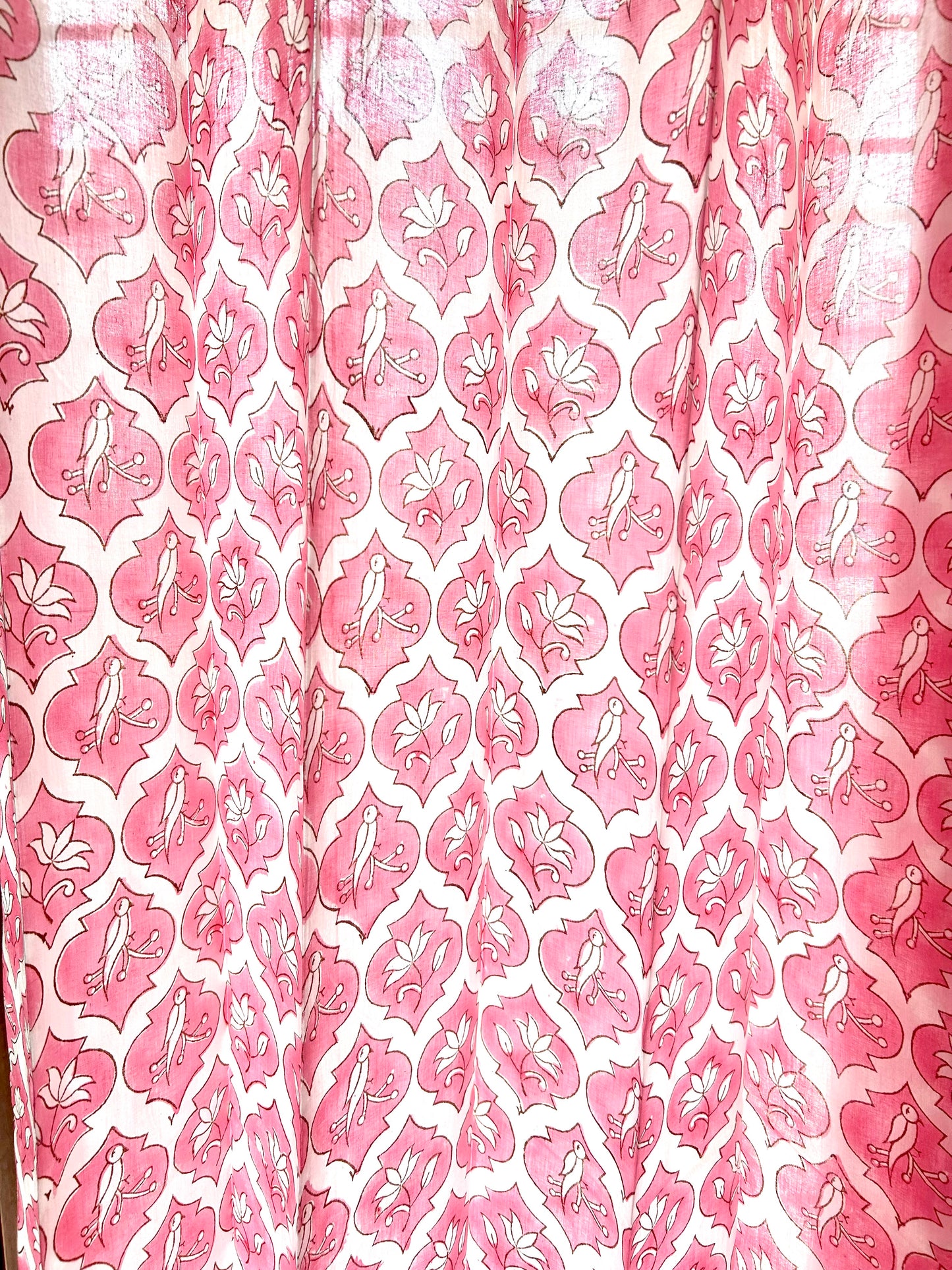 Pink Parrot Block Printed Sheer Curtains